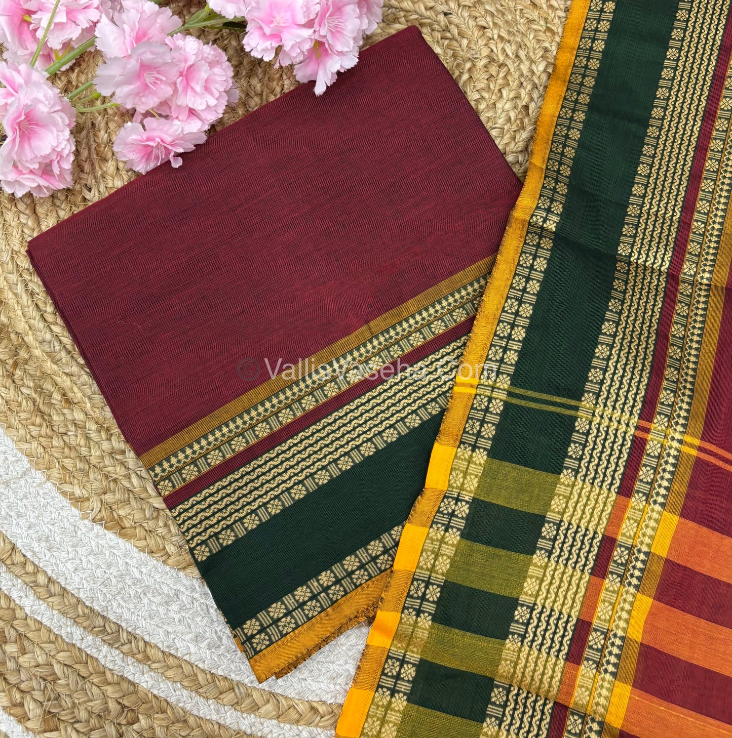 Unstitched Salwar Material -Kanchi Cotton - 2PCS Set - Maroon with Green Shade - VVUKM002