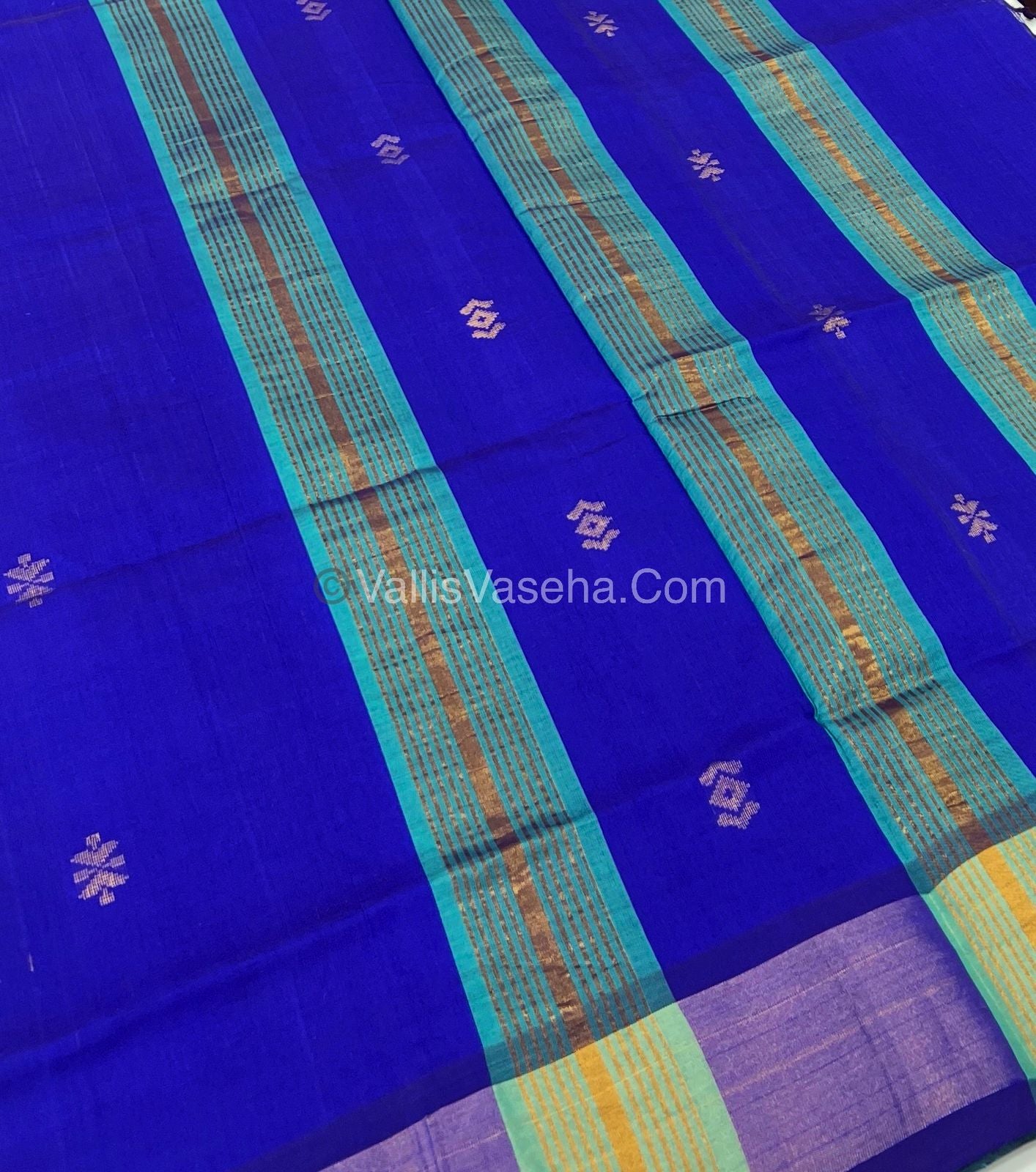 Semi Silk Cotton Saree - Blue & Blue Combo - VVSSC001