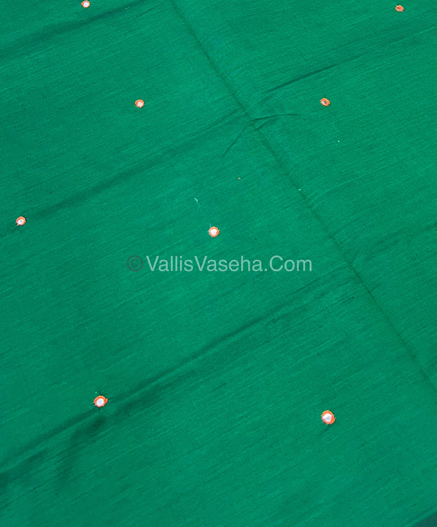 South Mixed Cotton - Mirror Work Embroidery - Green With Orange - VVPCM002
