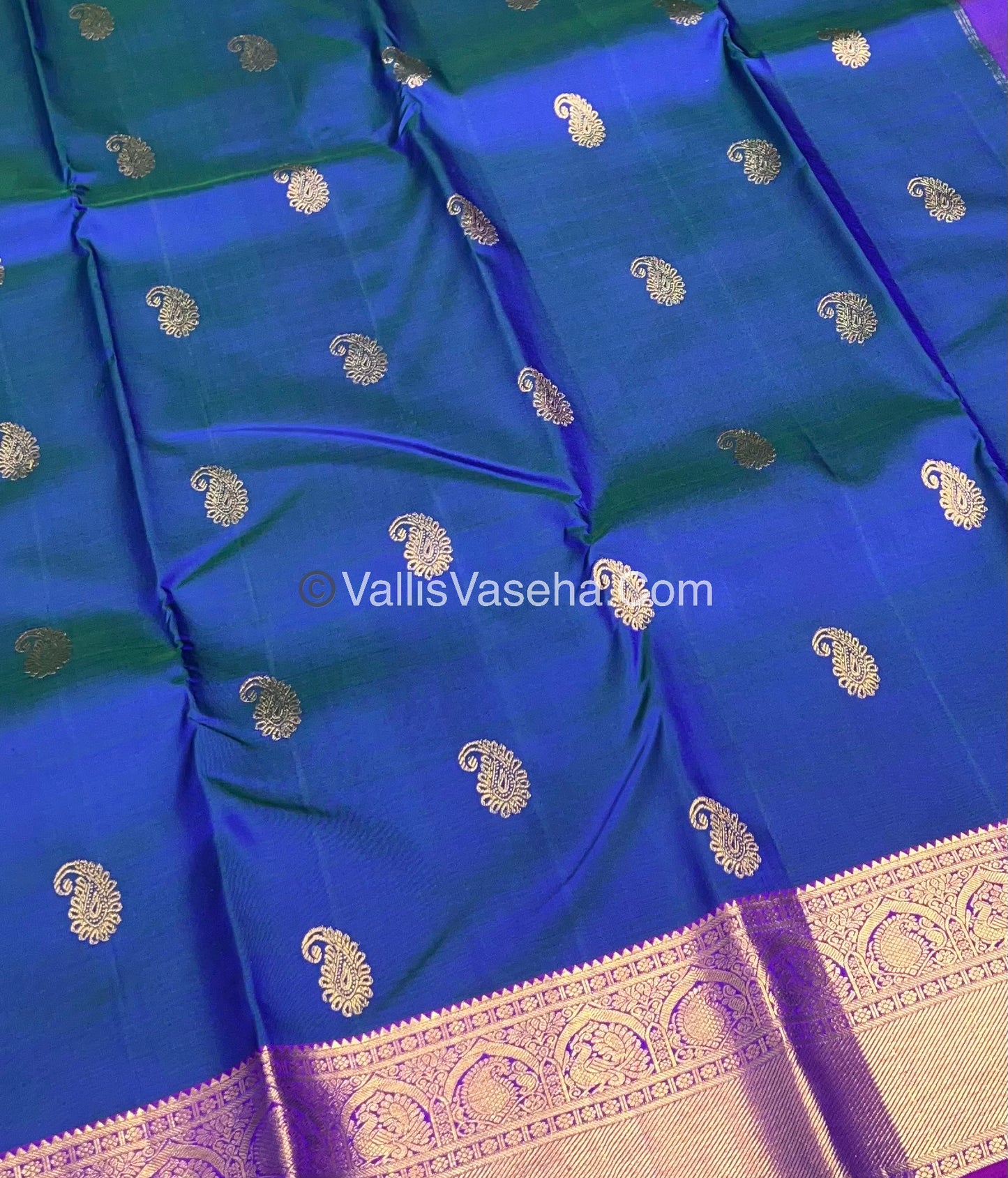 Pure Kanchipuram Silk Saree - Double Tone Bluish Green & Purplish Pink Combo - VVPS014