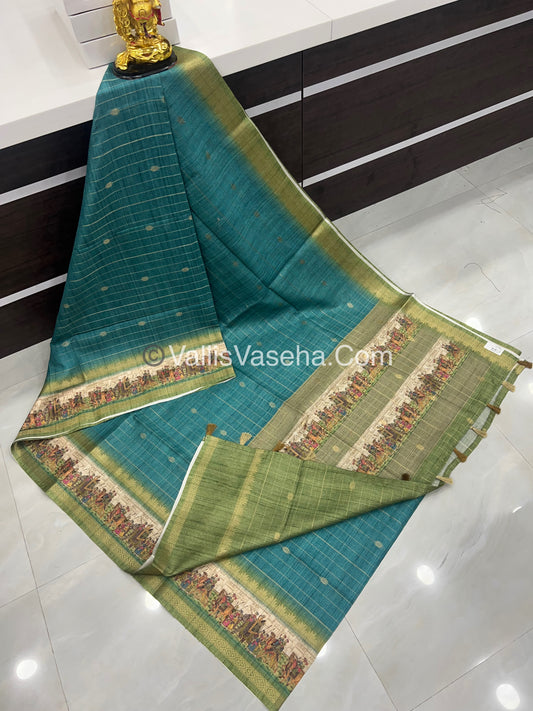 Semi Chanderi Saree - checks pattern - VVSCS004