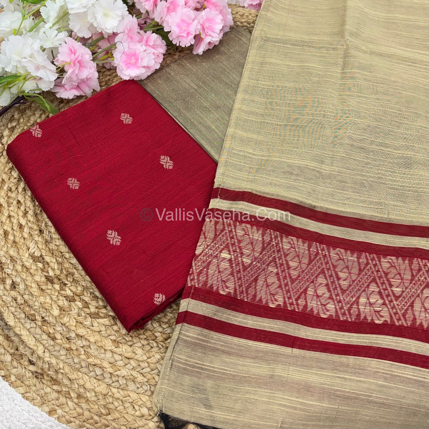 Unstitched Salwar Material -Raw Silk - Red Shade - VVUSM011