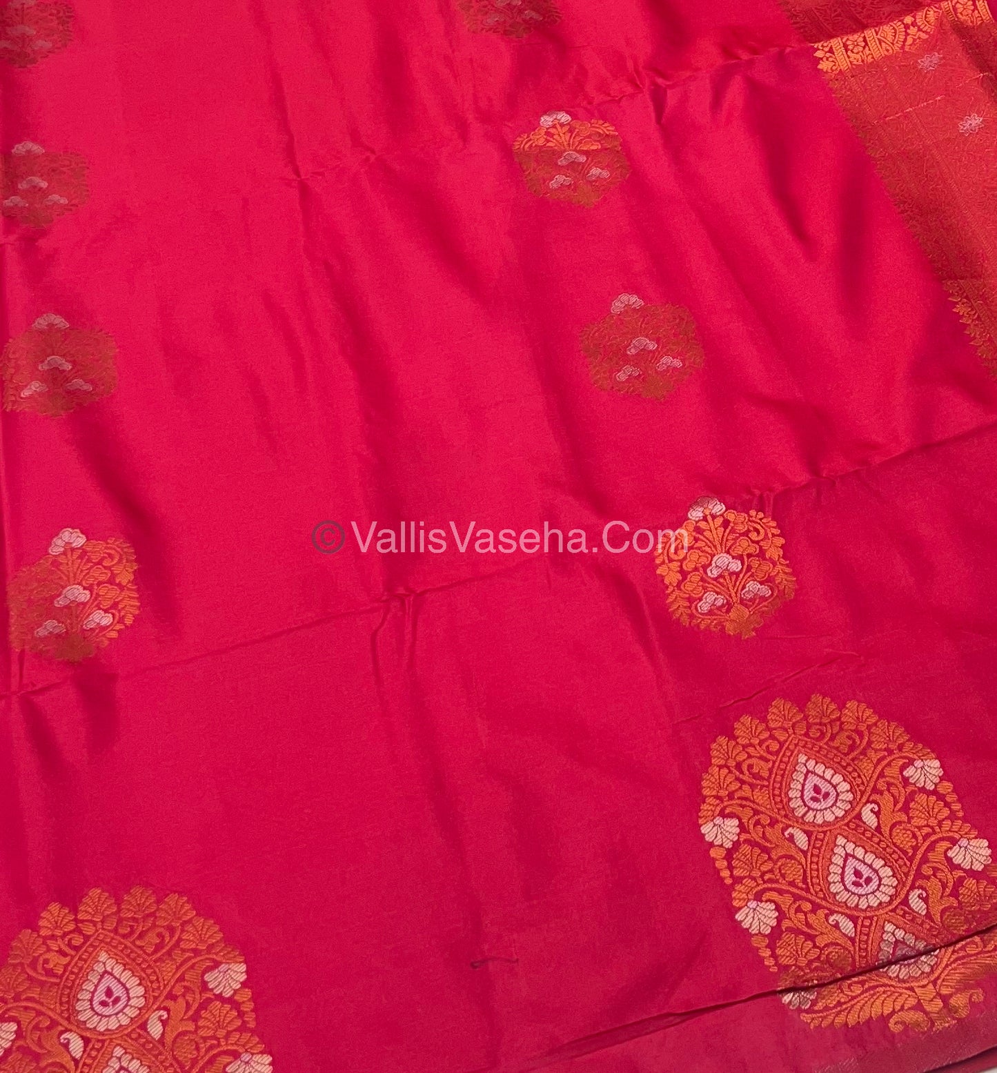 Semi Soft Silk - Border Butta - Dark Pink Shade -VVSSS010