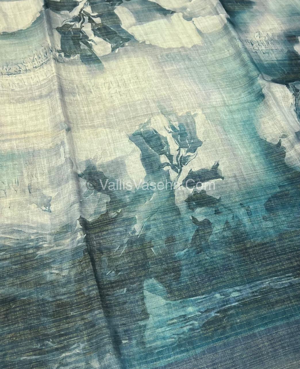 Tissue Linen Saree - Cloud Design - Ramar Blue Shade - VVTLS002