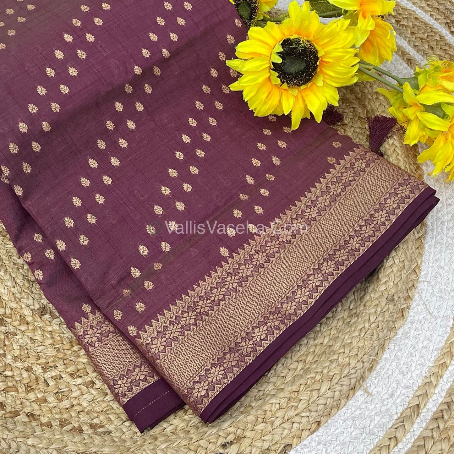 Semi Tussar Silk - Grand Pallu - Wine Shade - VVSTS017
