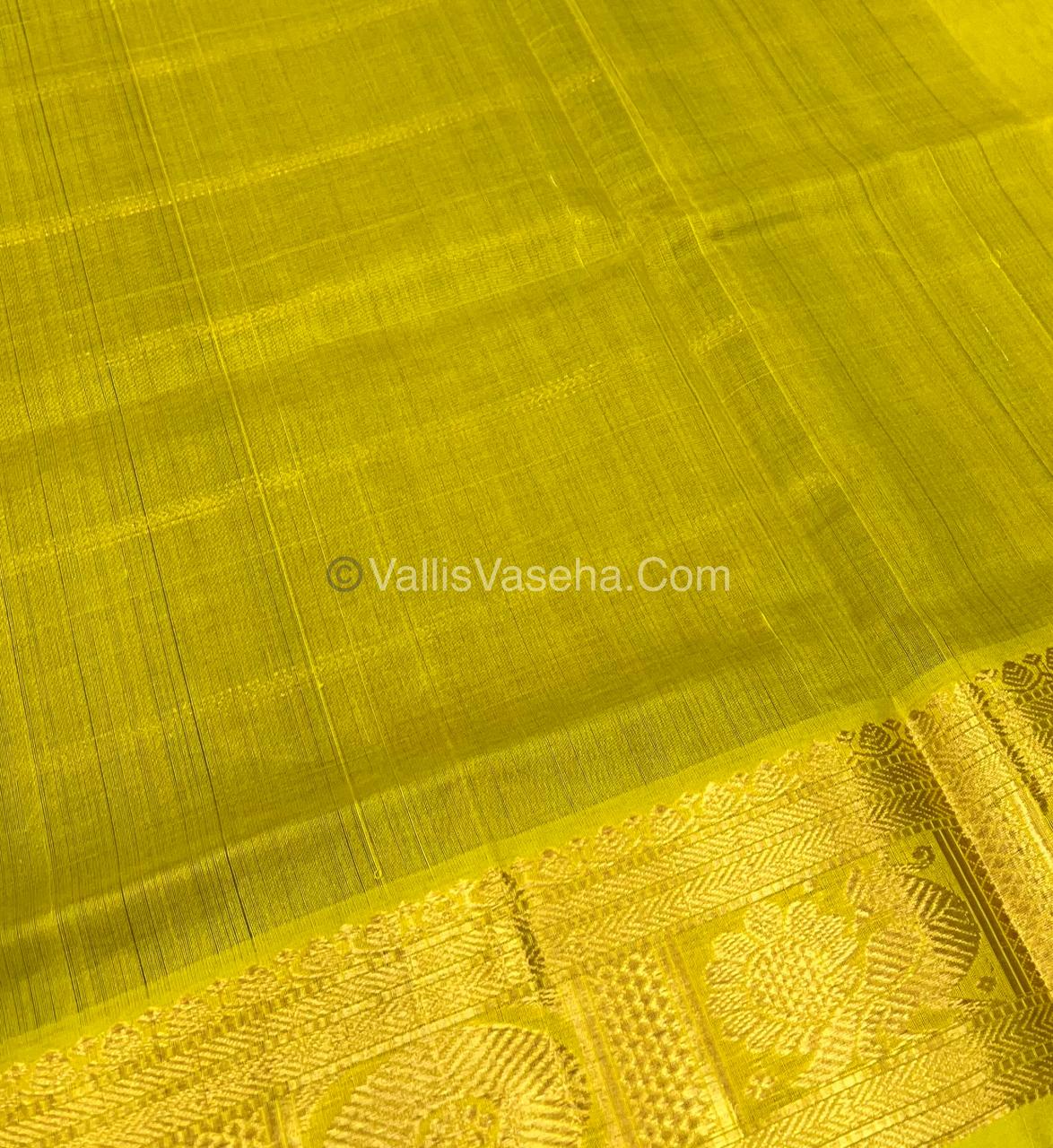 Pure Silk Cotton Saree - Mayil & Chakkaram Design - Brown With Yellow Combo -VVMC003