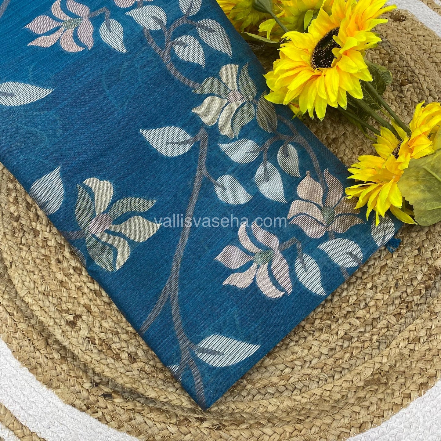 Semi Raw Silk with Jamdhani Design Weaving - Ramar Blue Shade - VVRS001