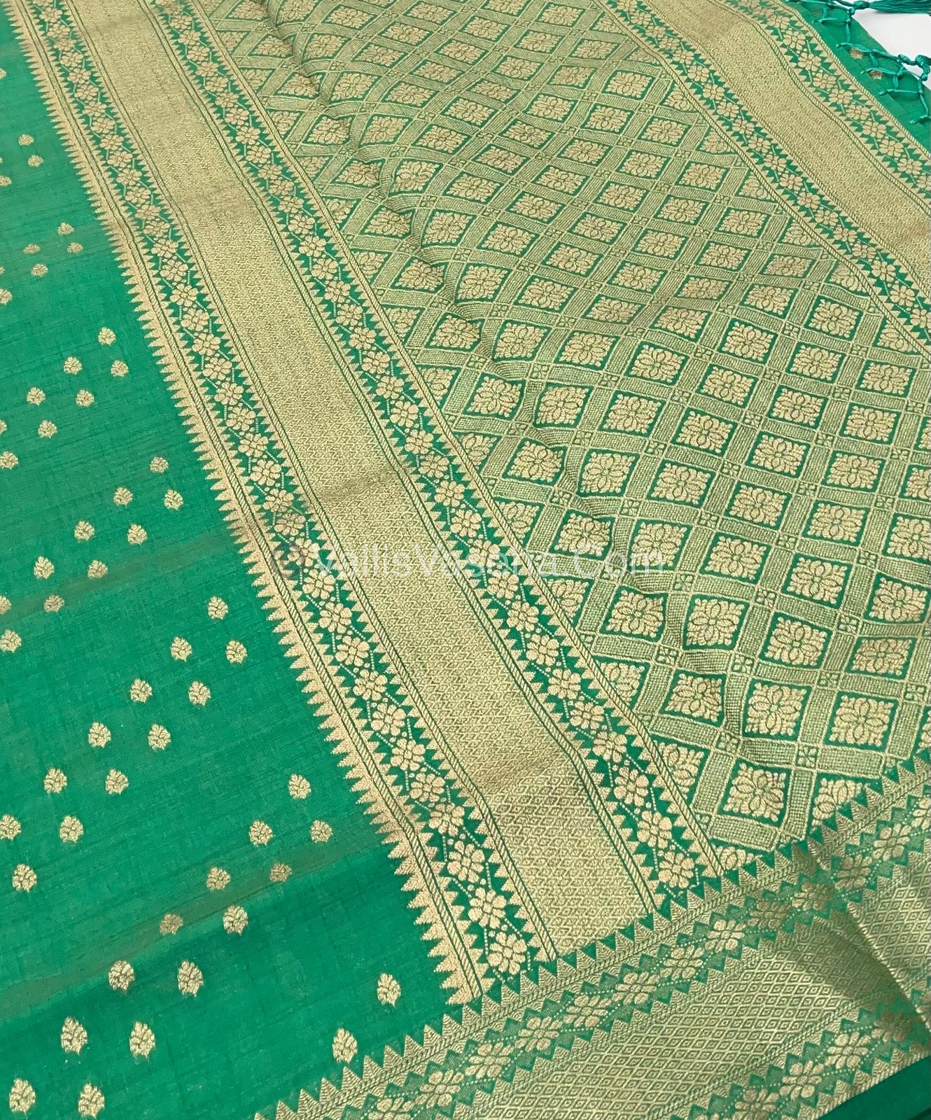 Semi Tussar Silk - Grand Pallu - Green Shade - VVSTS017