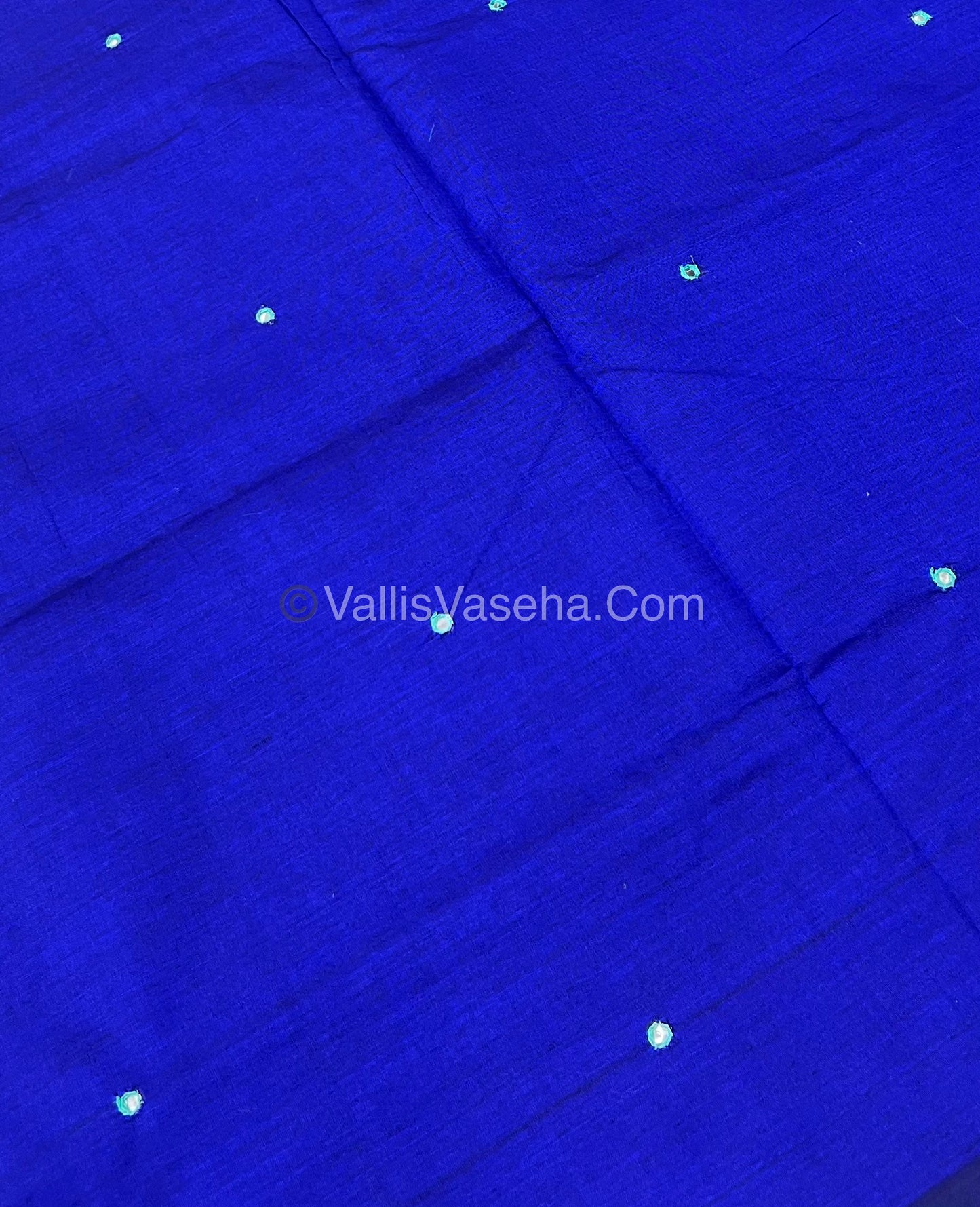 South Mixed Cotton - Mirror Work Embroidery - Blue With Green - VVPCM002
