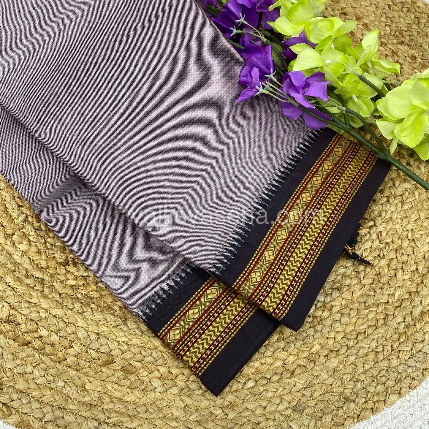 Kanchi Cotton Saree -Double Tone mixed Greyish shade with Dark Wine Color - VVKCS003