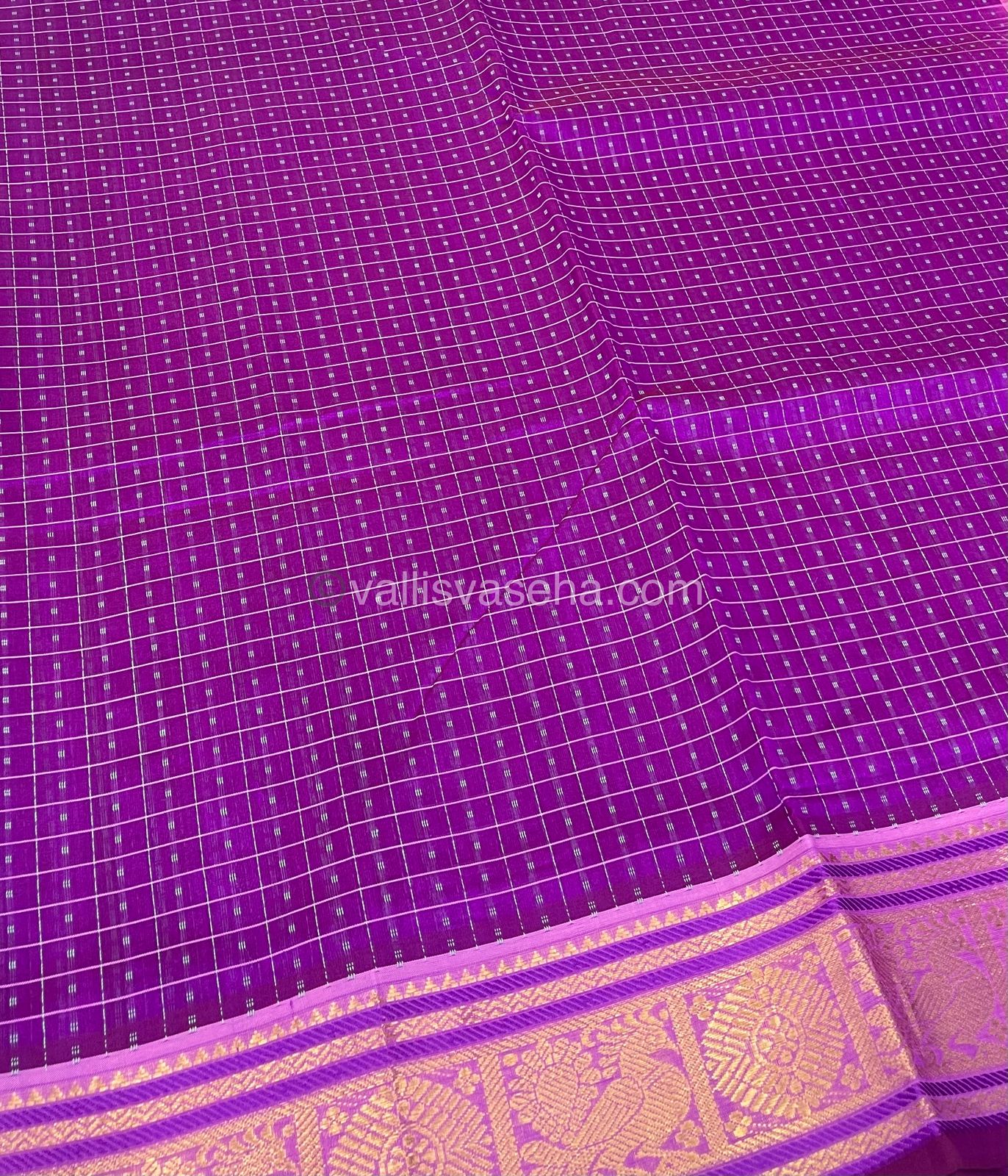 Pure Silk Cotton Saree - Purplish Blue With Pink - Lakshadeepam Design - VVPLD001