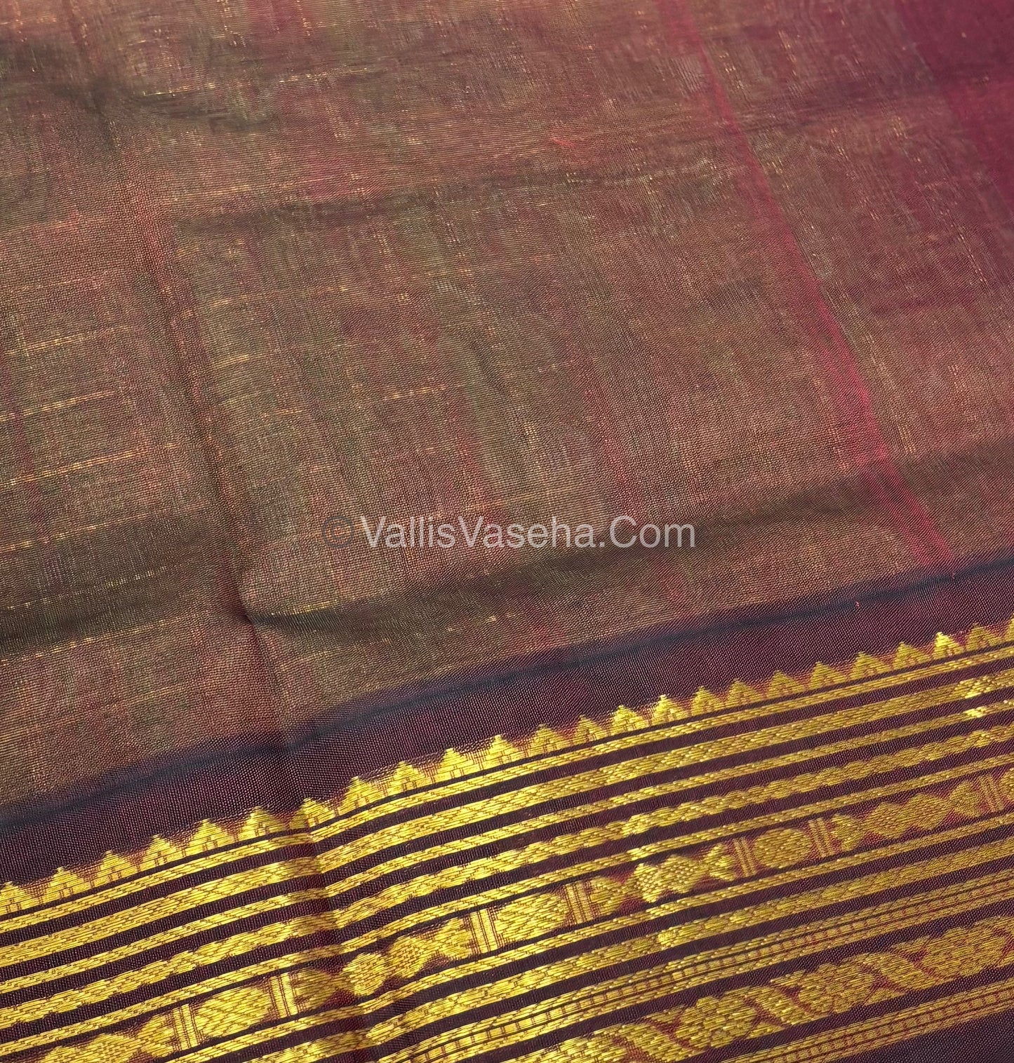 Pure Korvai Silk Cotton - Light Green with Maroon - Checks Pattern - VVKSC021