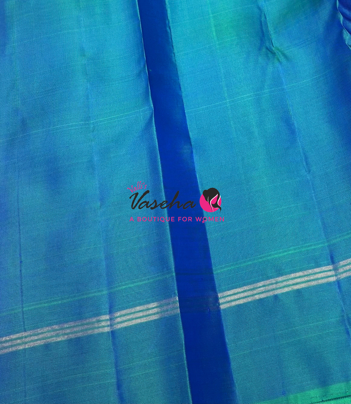 Pure Kanchipuram Silk Saree - Peach With Peacock Blue Combo - VVPS021