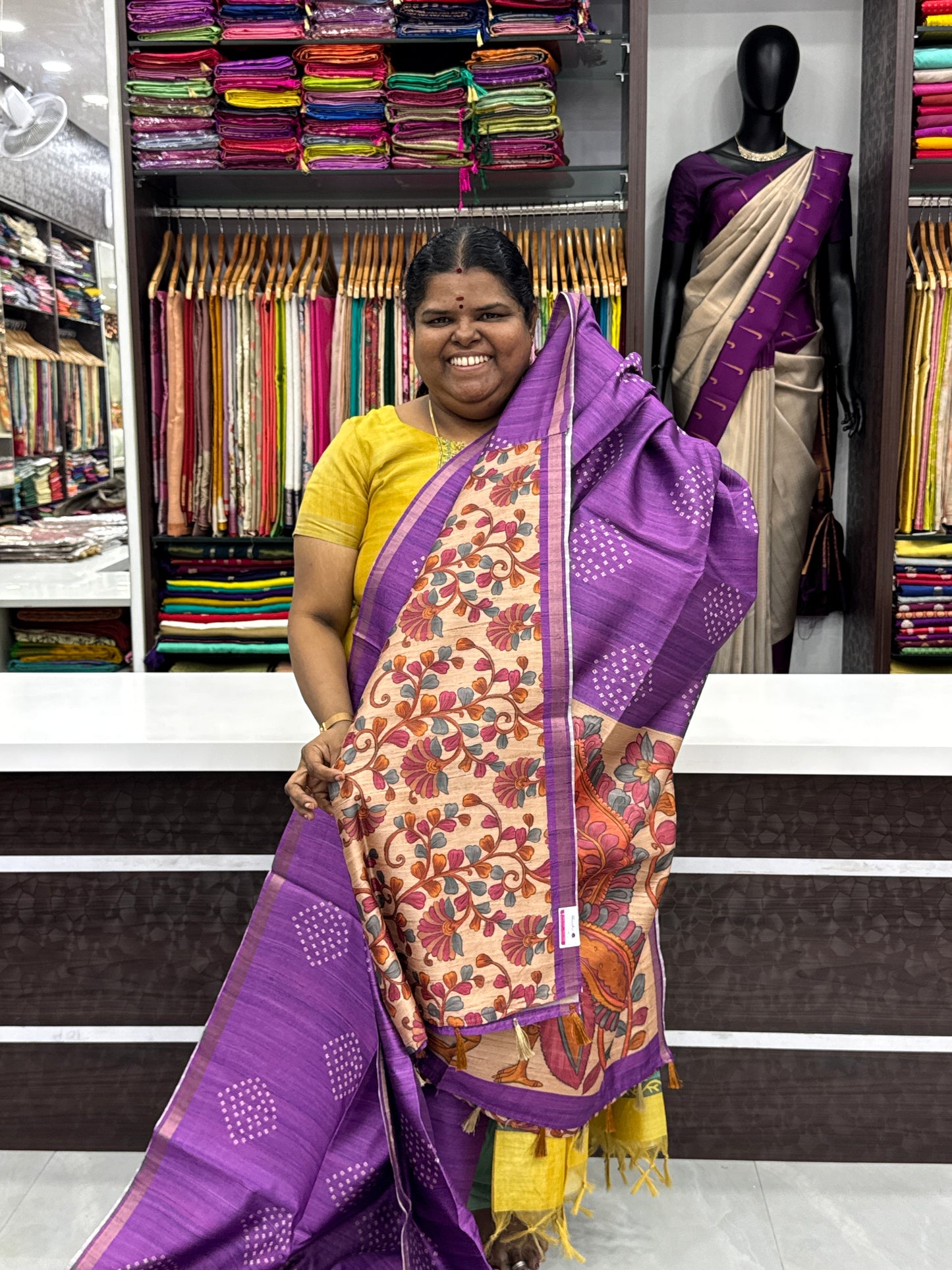 Semi Matka Tussar Silk Saree - Bandhini pattern - Purple Shade - VVSMT001