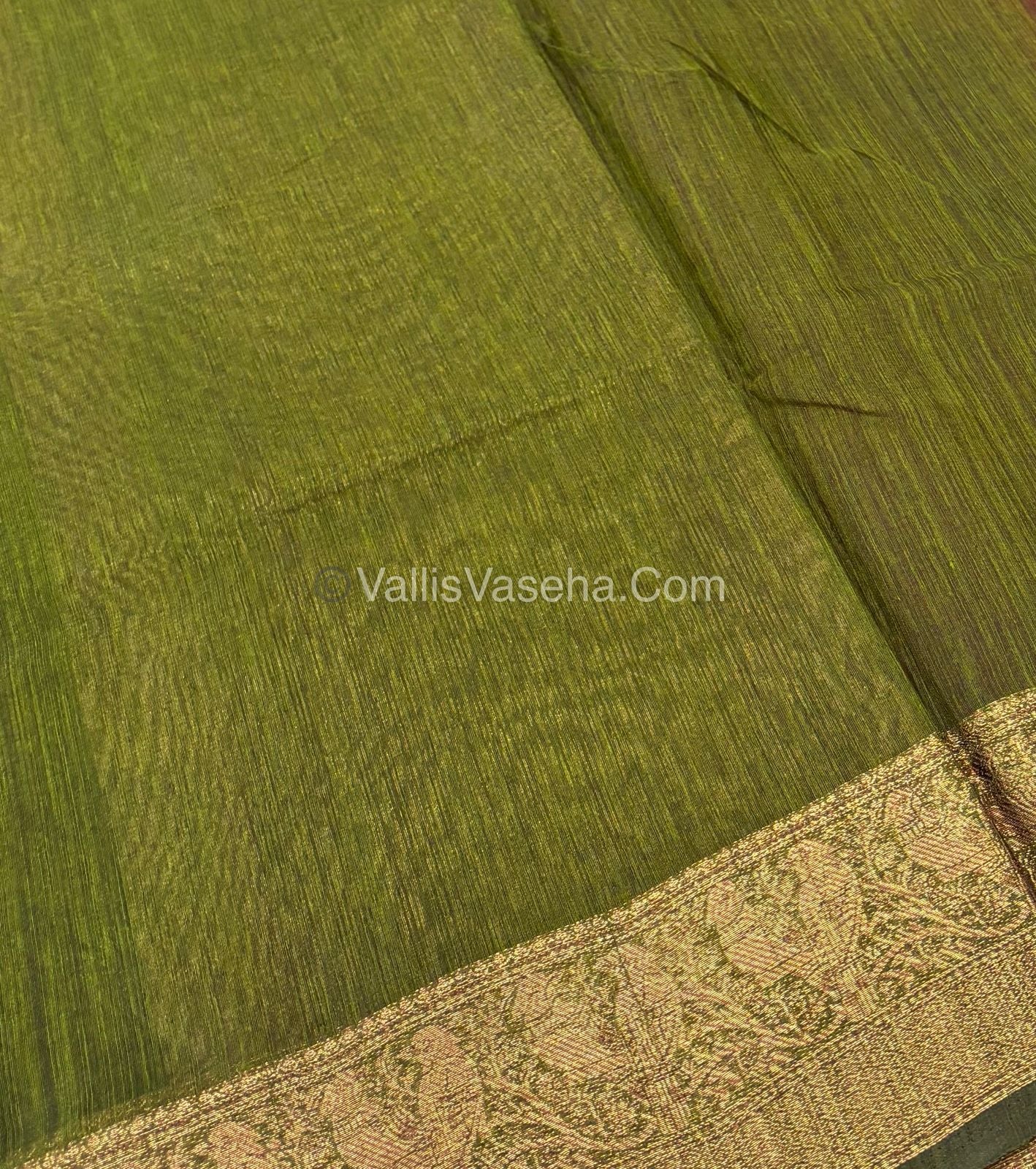 Bamboo Silk Saree - Wine With Green Shade - VVBSS005