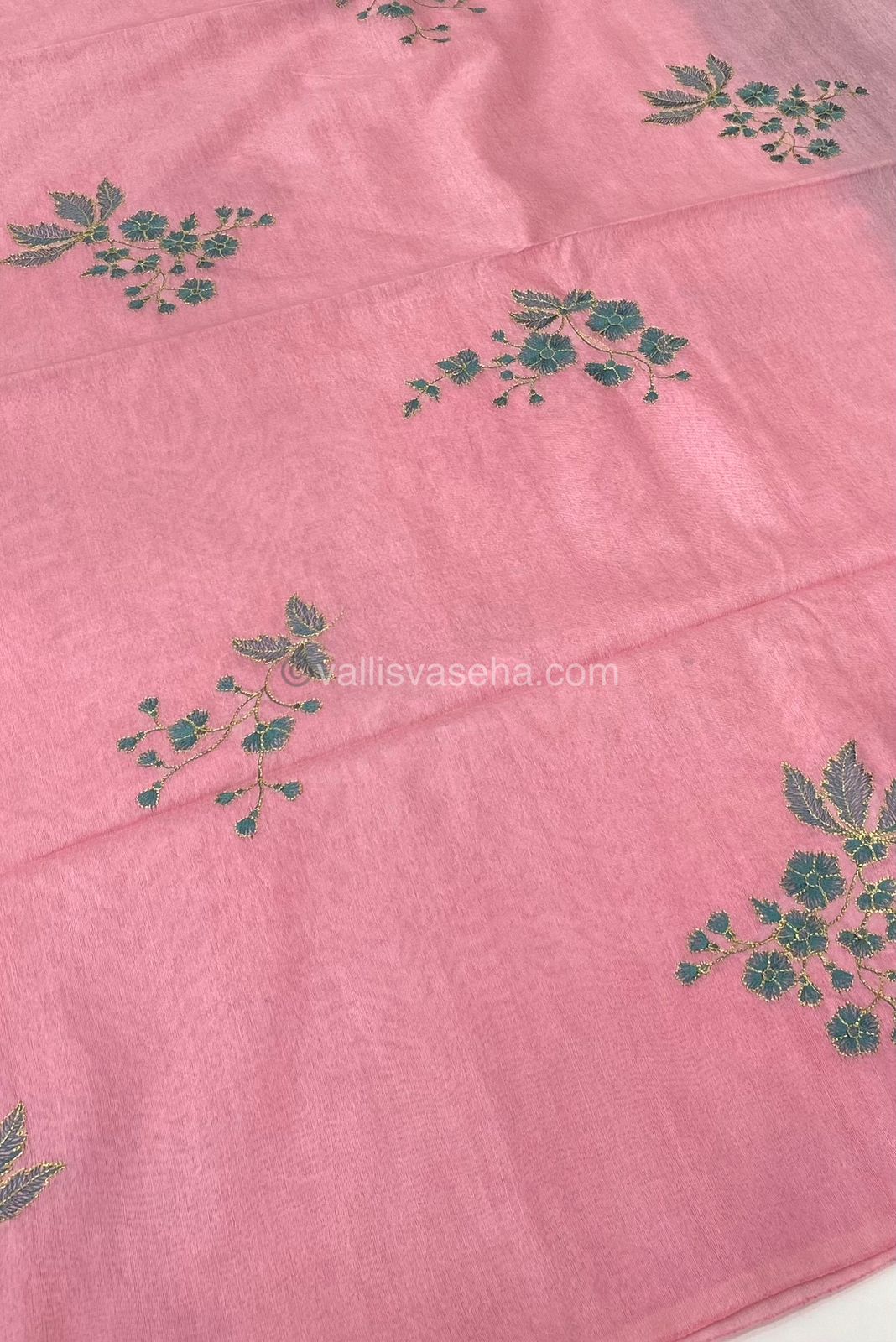 Bhagalpuri Silk - Embroidered - Light Pink & Green - VVBS001