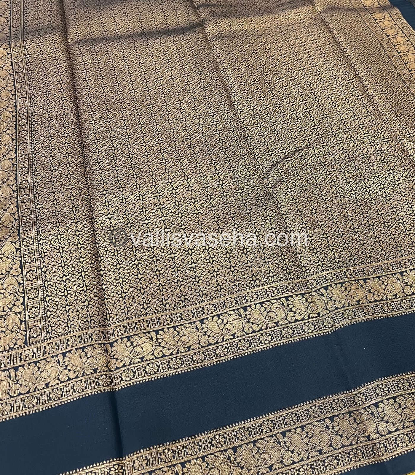 Kanchi Semi Silk - Mayil & Chakkaram design - Yellow with Black - VVKSS001