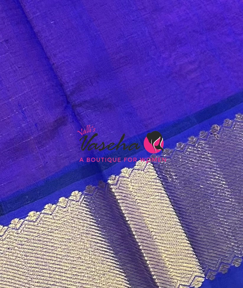 Pure Silk Cotton Saree - Mayil & Chakkaram Design - Peach Orange  With Blue Shade -VVMC002