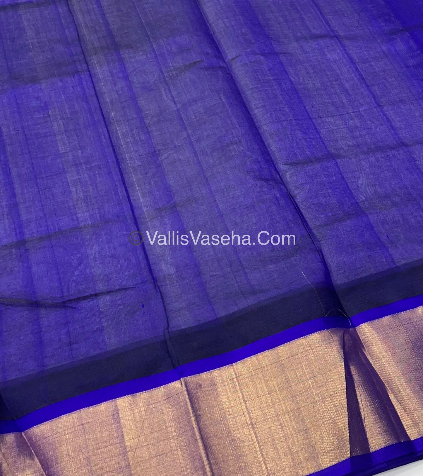 Pure Korvai Silk Cotton Saree - Cream With Blue Shade Temple border - VVKSC001