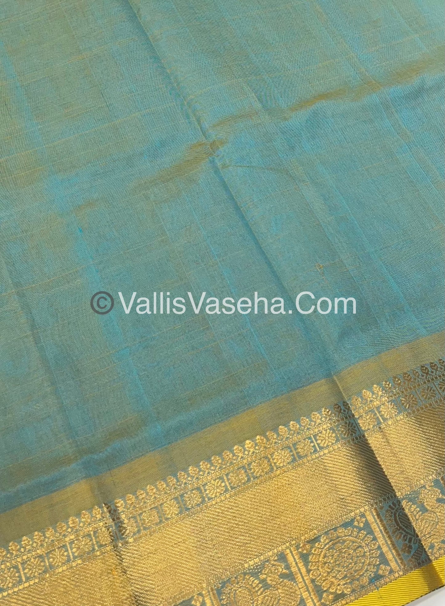 Pure Silk Cotton Saree - Mayil & Chakkaram Design - Double Tone Greyish Blue - VVMC001