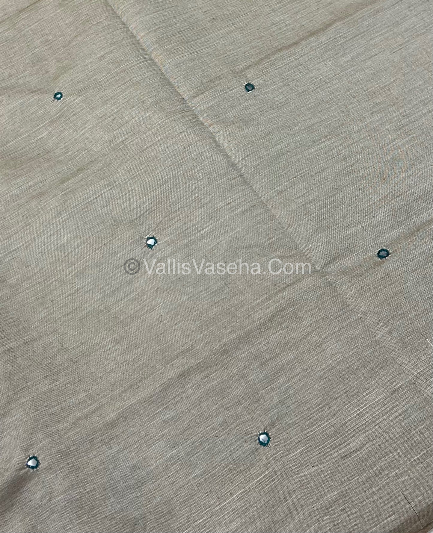 South Mixed Cotton - Mirror Work Embroidery - Creamish Grey With Green - VVPCM002