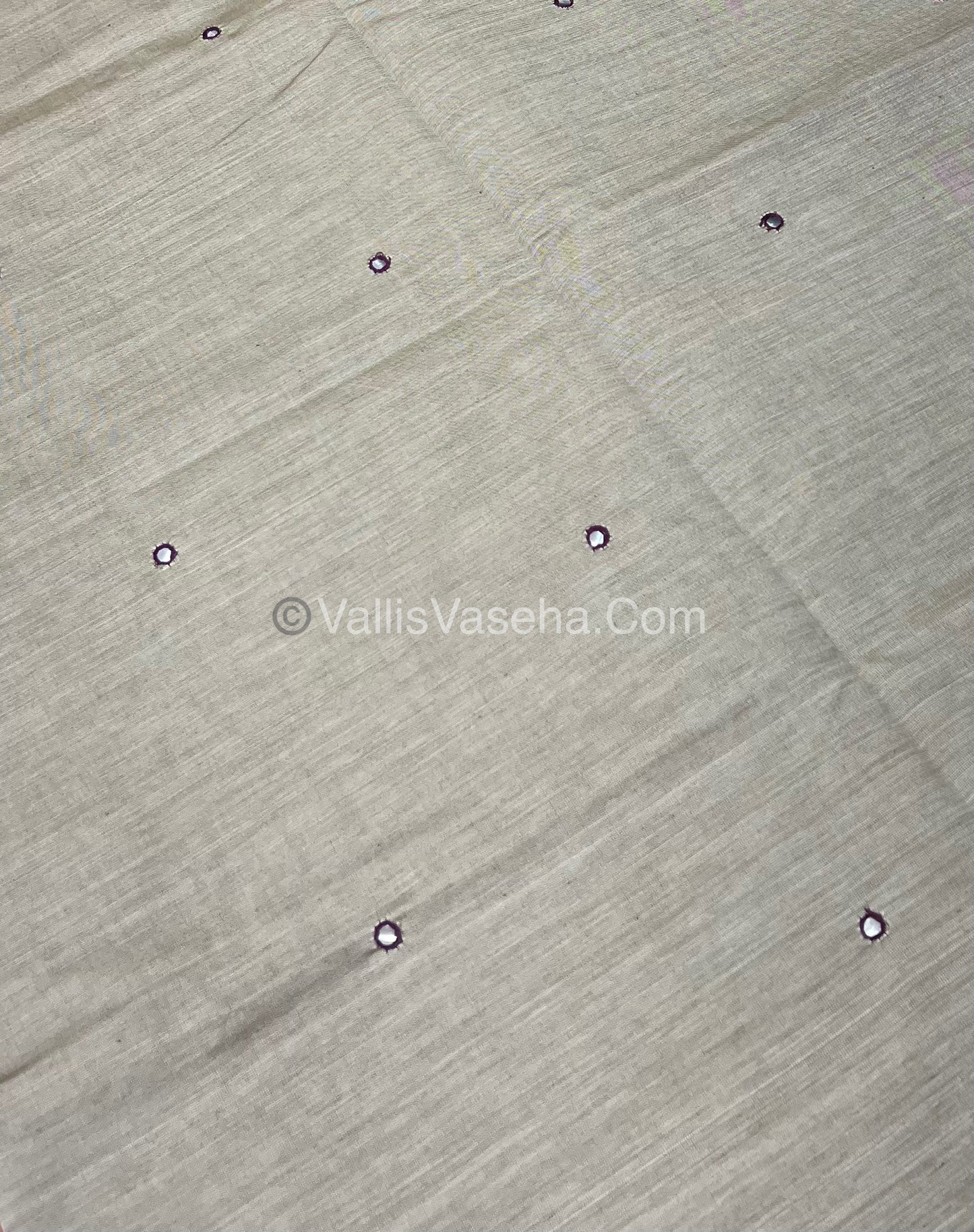 South Mixed Cotton - Mirror Work Embroidery - Cream with Purple - VVPCM002