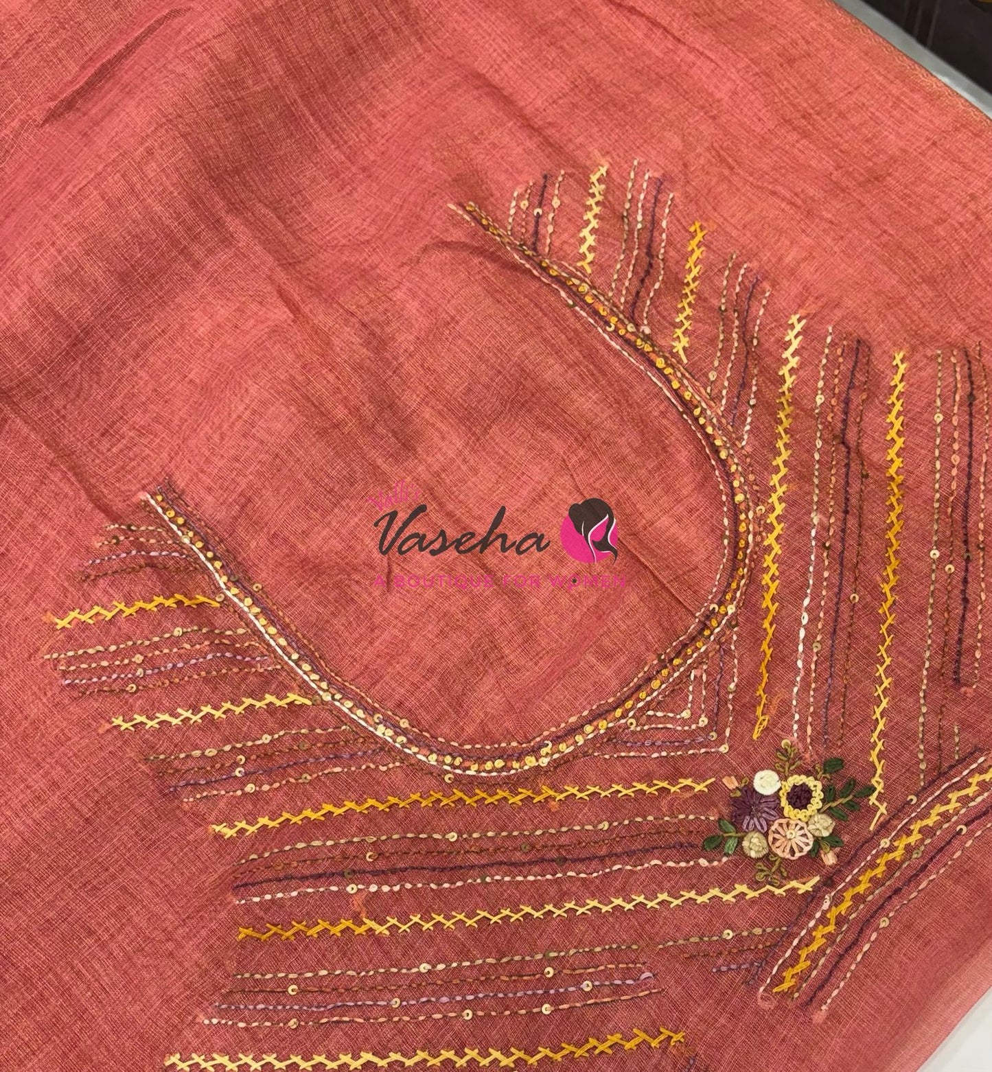 French Knot - Linen Tissue Saree - Peach Shade - VVLFN018