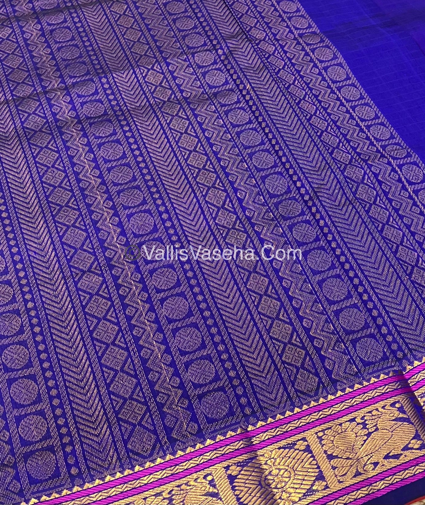 Pure Silk Cotton Saree - Peachish Pink With Blue - Lakshadeepam Design - VVPLD001