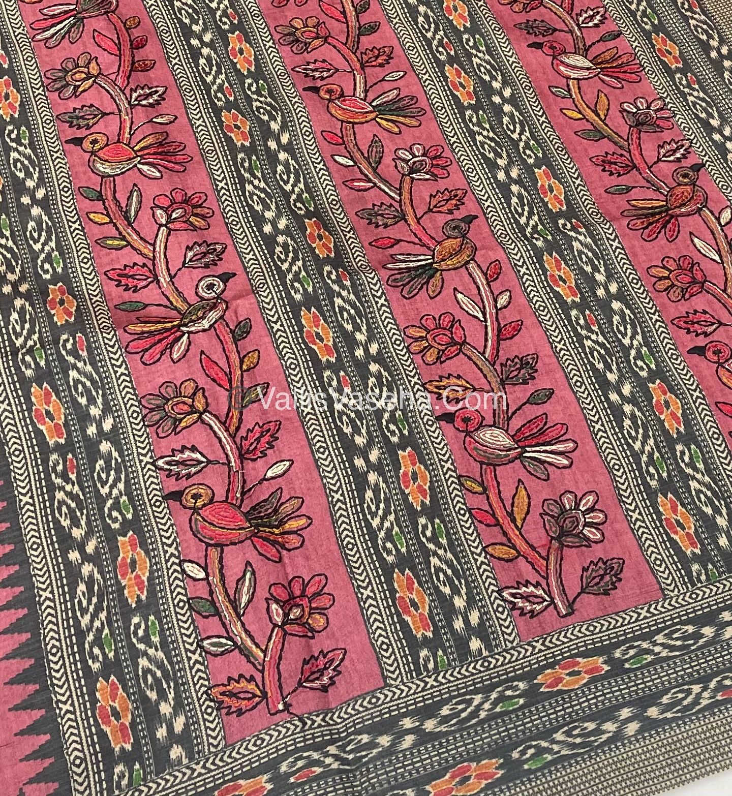 Semi Tussar - Kantha Work Embroidery - Light Pink Shade - VVSTK001