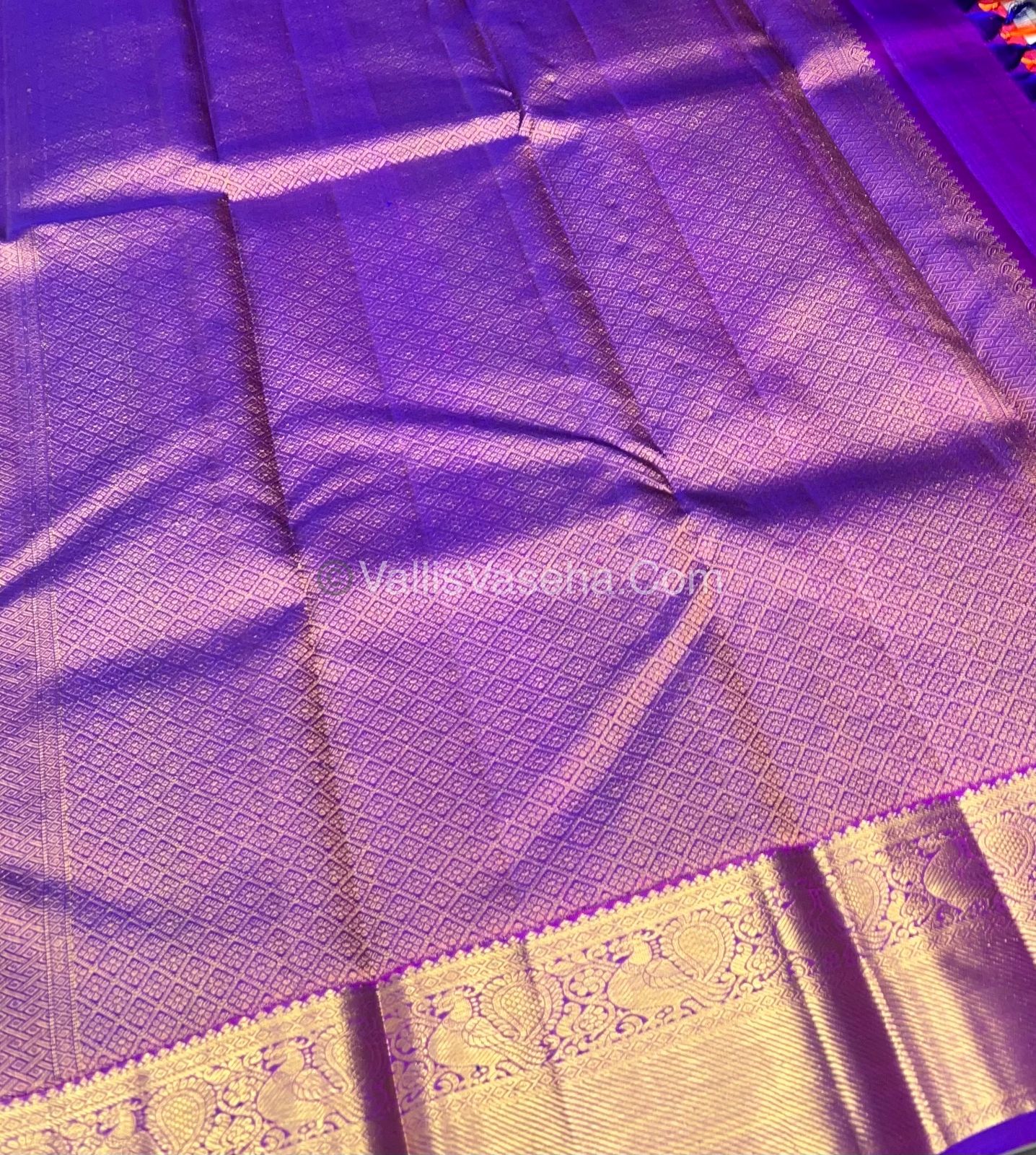 Pure Kanchipuram Silk Saree - Pinkish Peach with Purple combo VVPS011