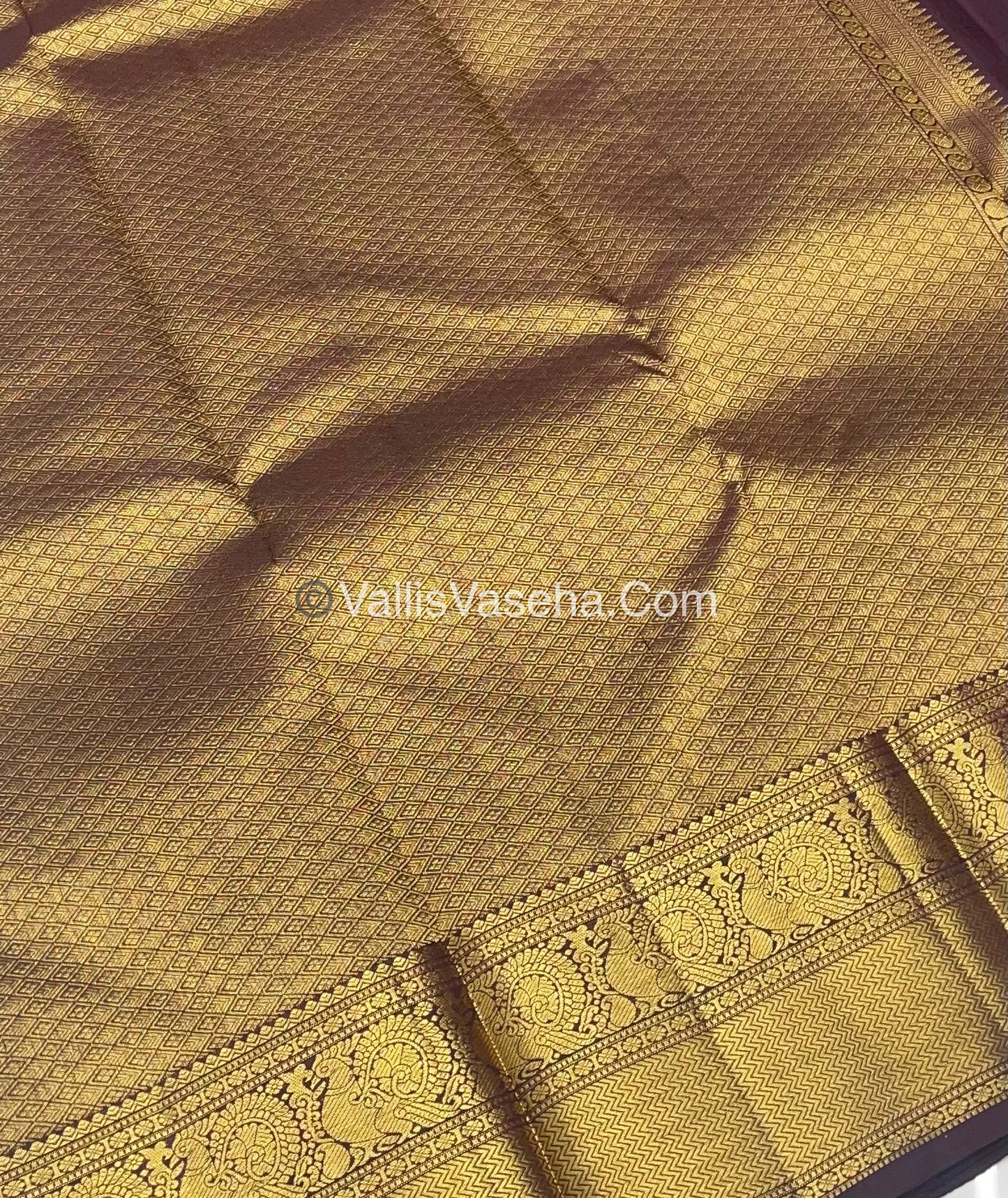 Pure Kanchipuram Silk Saree - Vaira Voosi design - Wine Brown shade - VVPS014