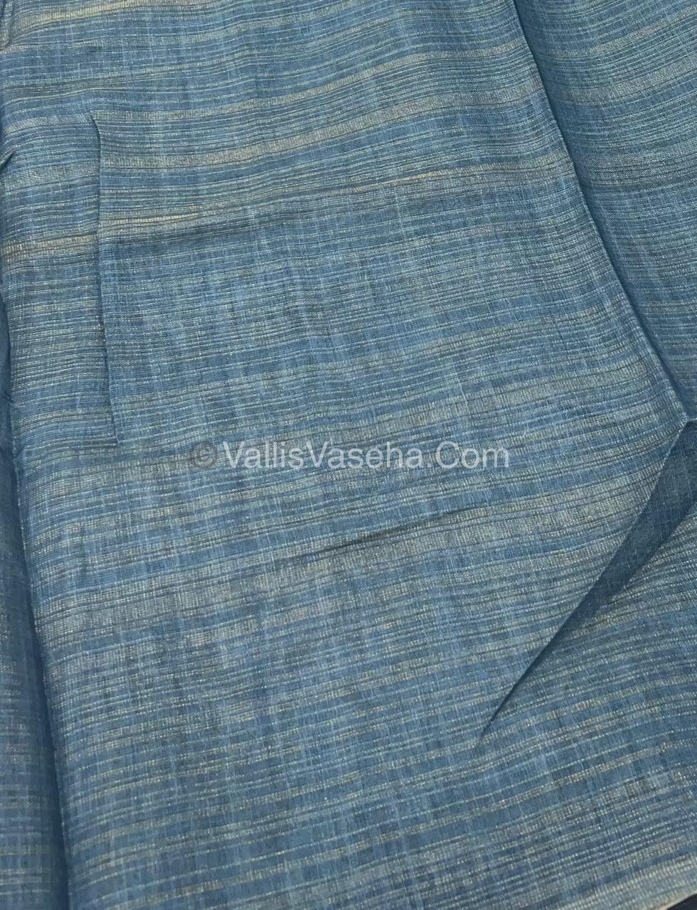 Tissue Linen Saree - Cloud Design - Ramar Blue Shade - VVTLS002
