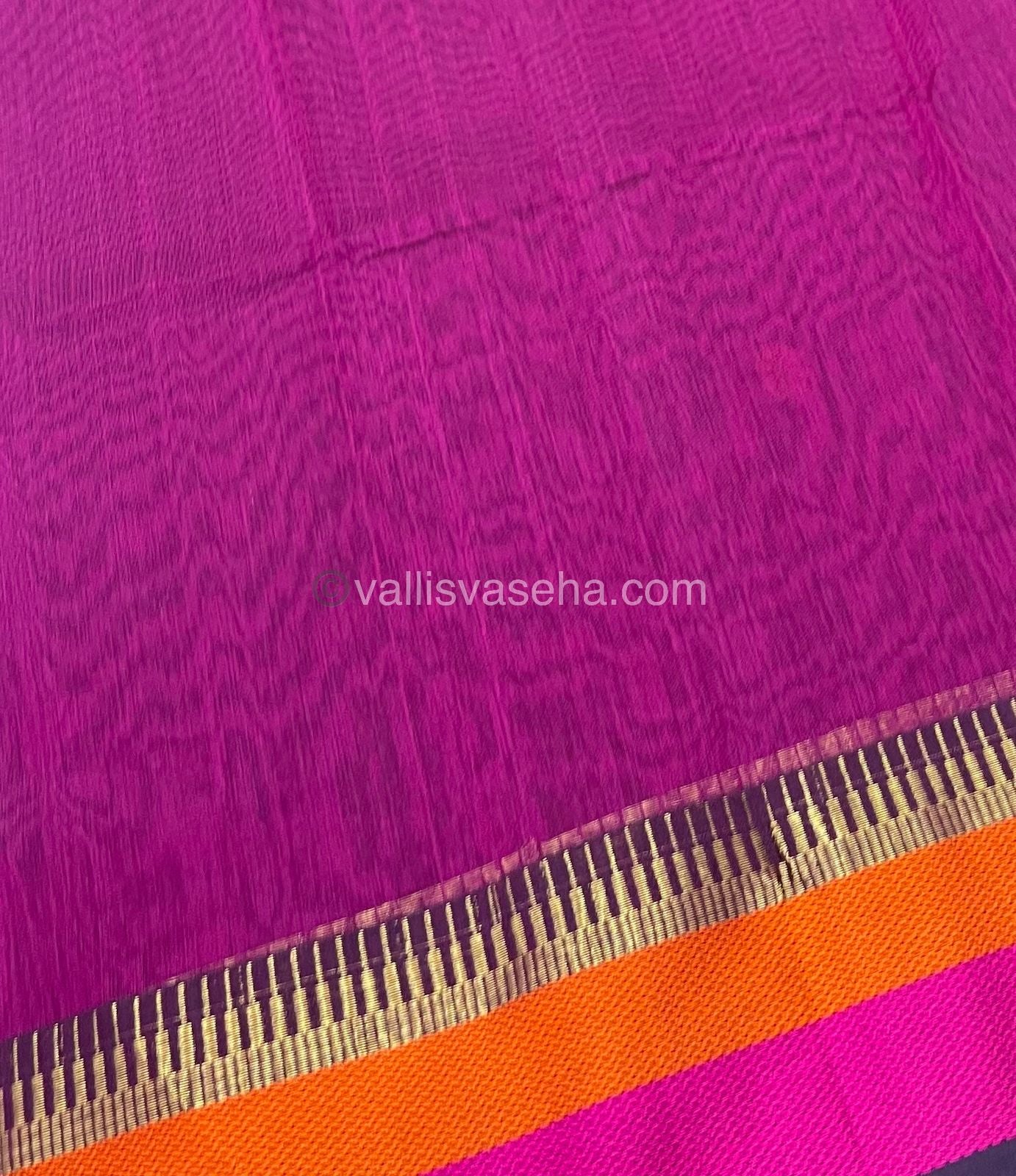 Pure Maheshwari Silk Cotton Saree - Green & Pink Color - VVMSC004
