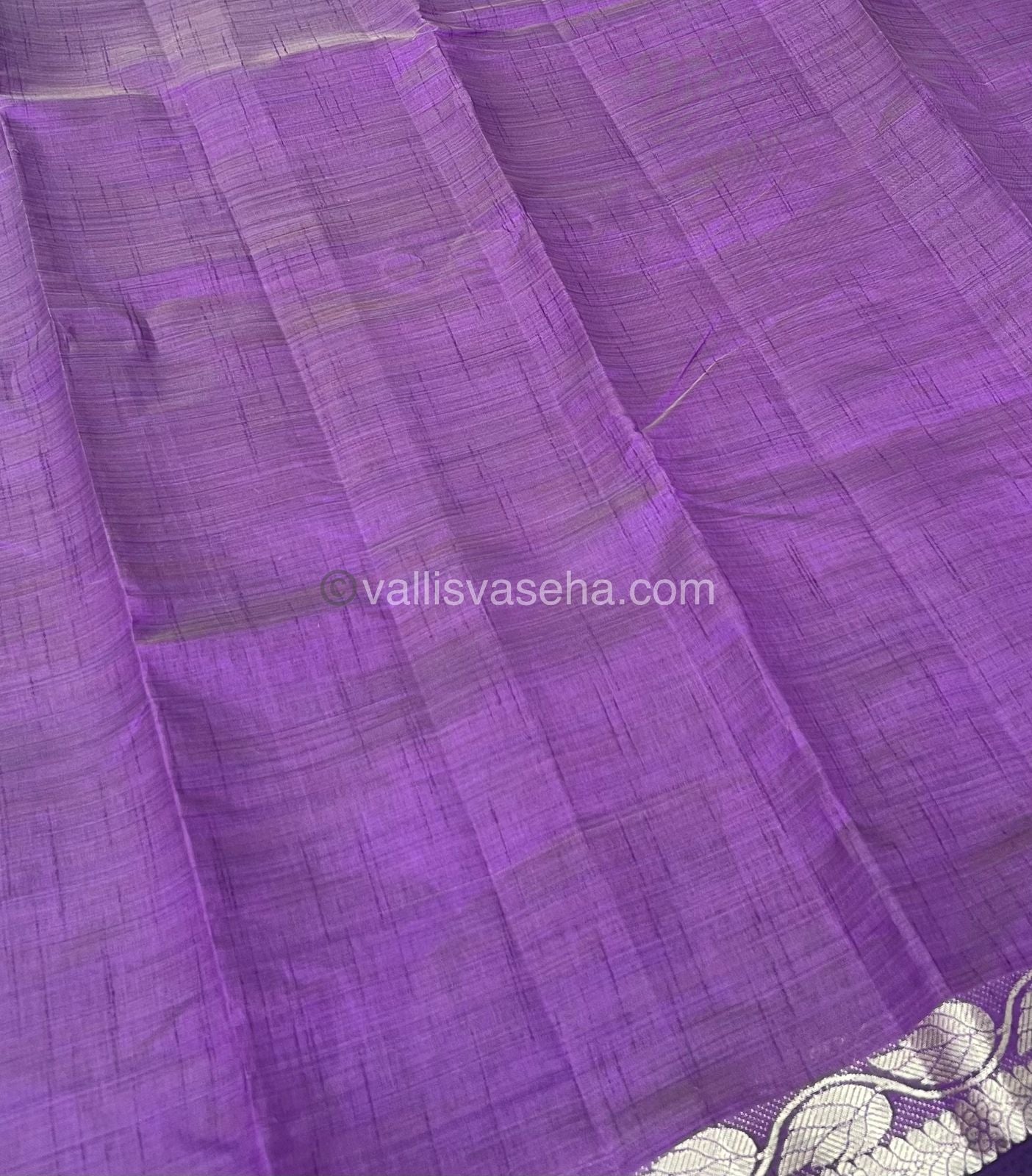 Semi Tussar Silk - Purple Shade With Silver Zari Border - VVSTS003