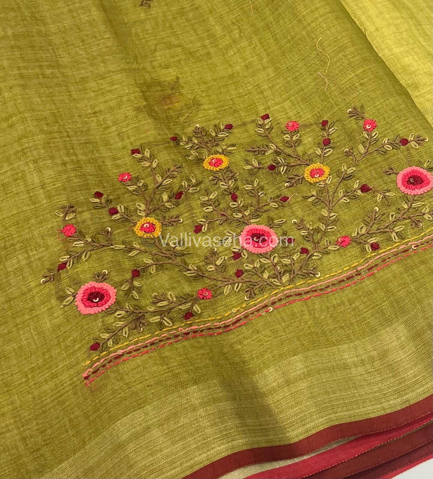 French Knot - Tissue Saree - Green Shade - VVLFN001