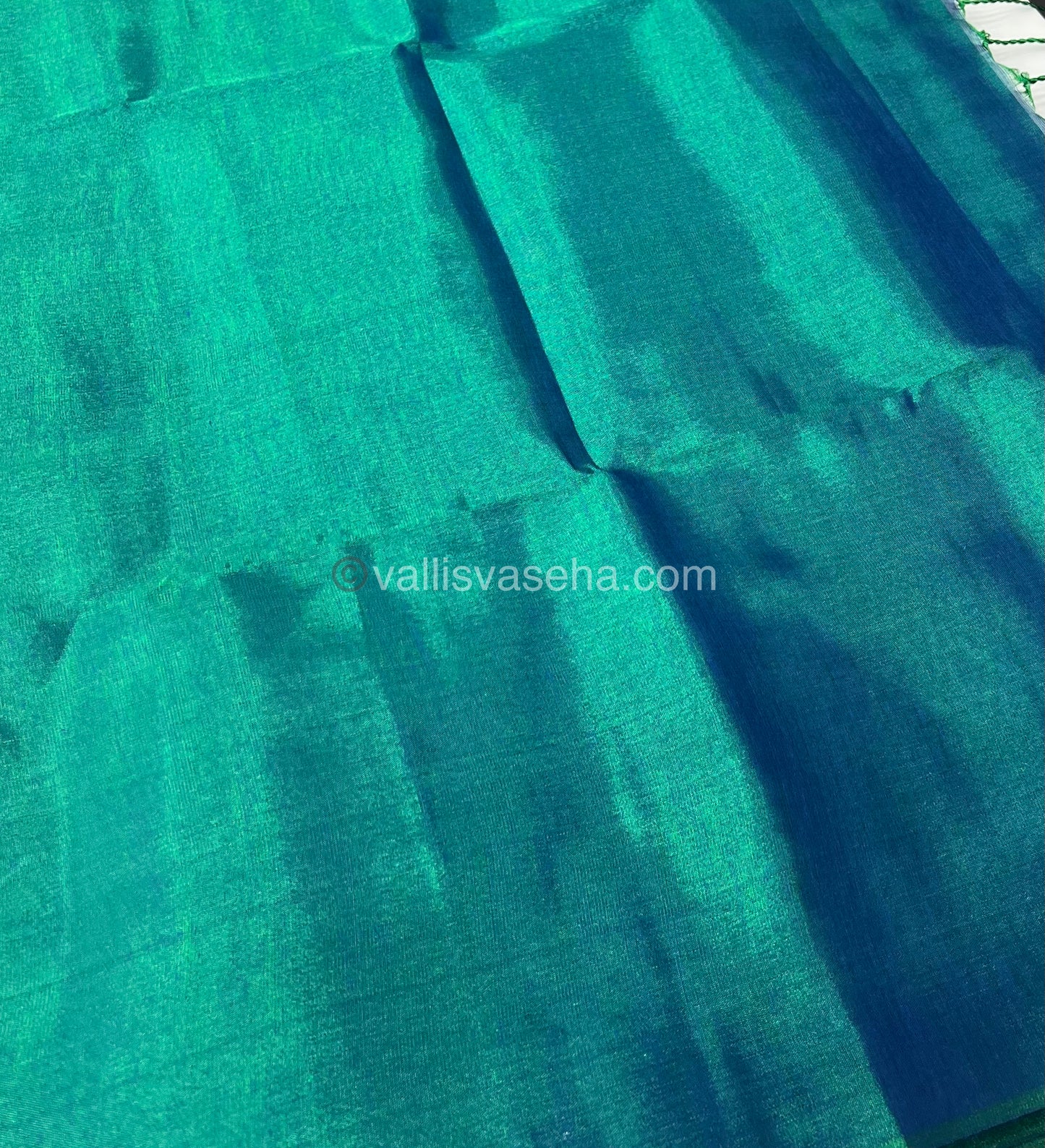 Khadi Tissue Sarees - Peacock Greenish Blue - Premium Quality - VVKTS001
