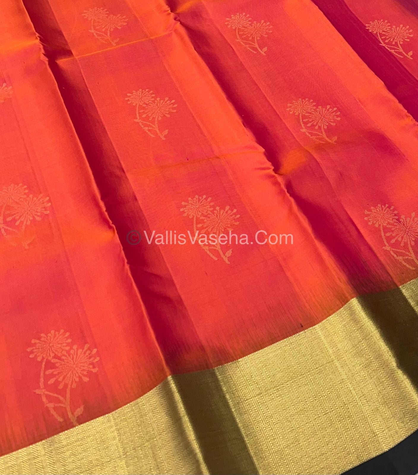 Pure Soft Silk Saree - Peachish Orange & Black Combo - VVPSS036