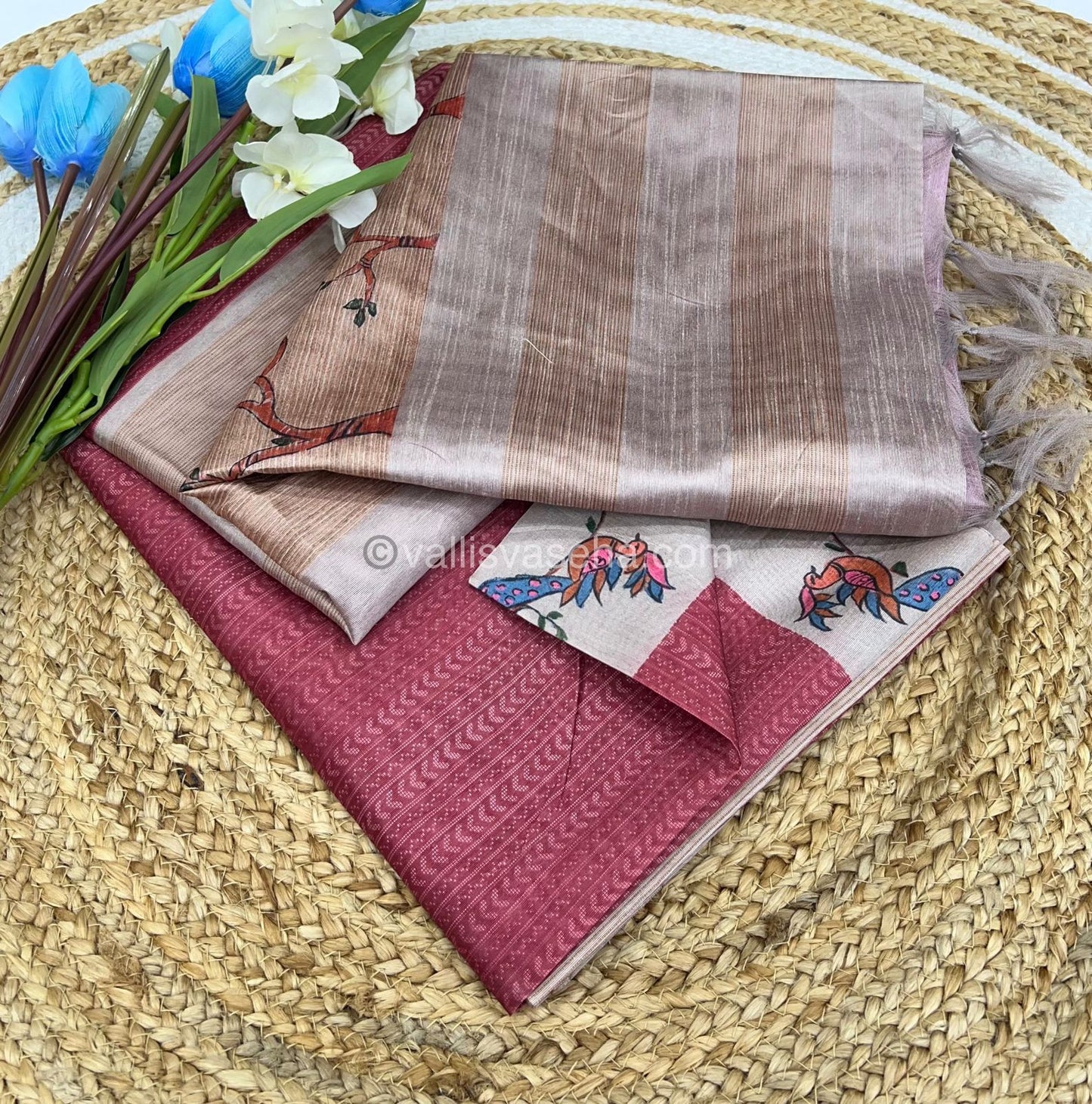 Semi Chappa Silk - Maroon & Cream- VVSC002