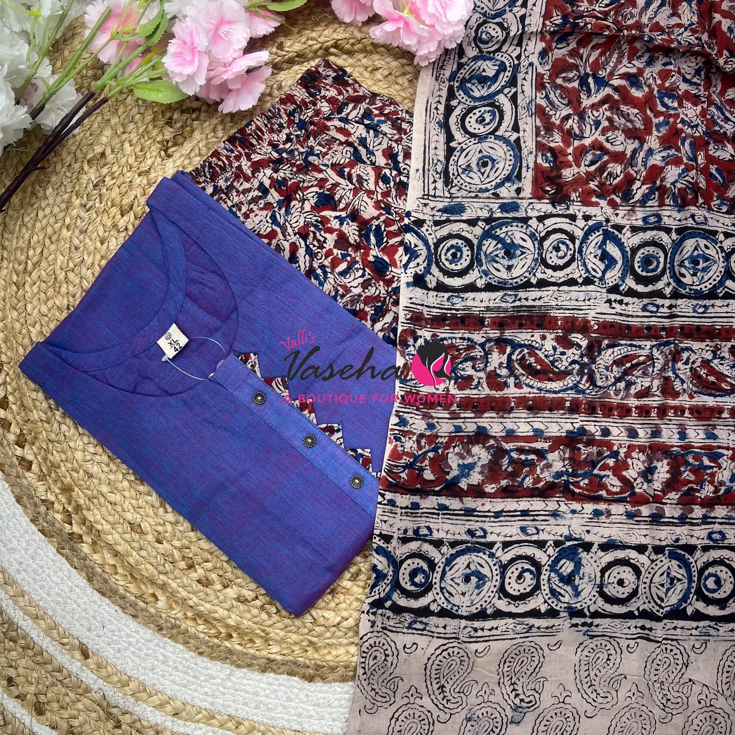 Readymade 3pc Set - Kalamkari Cotton Set - VVRMS019