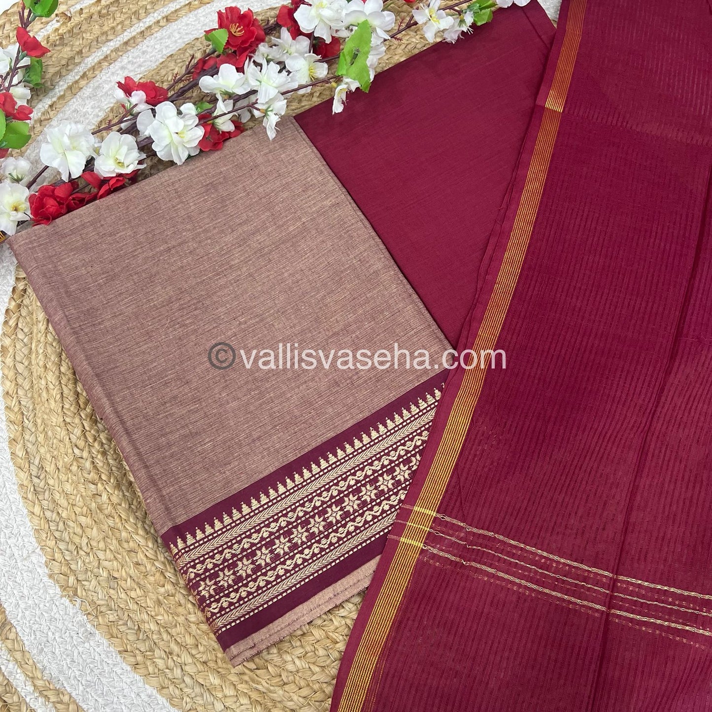 Unstitched Salwar Material - Mangalagiri Cotton - Onion Pink & Maroon Shade - VVUSM014