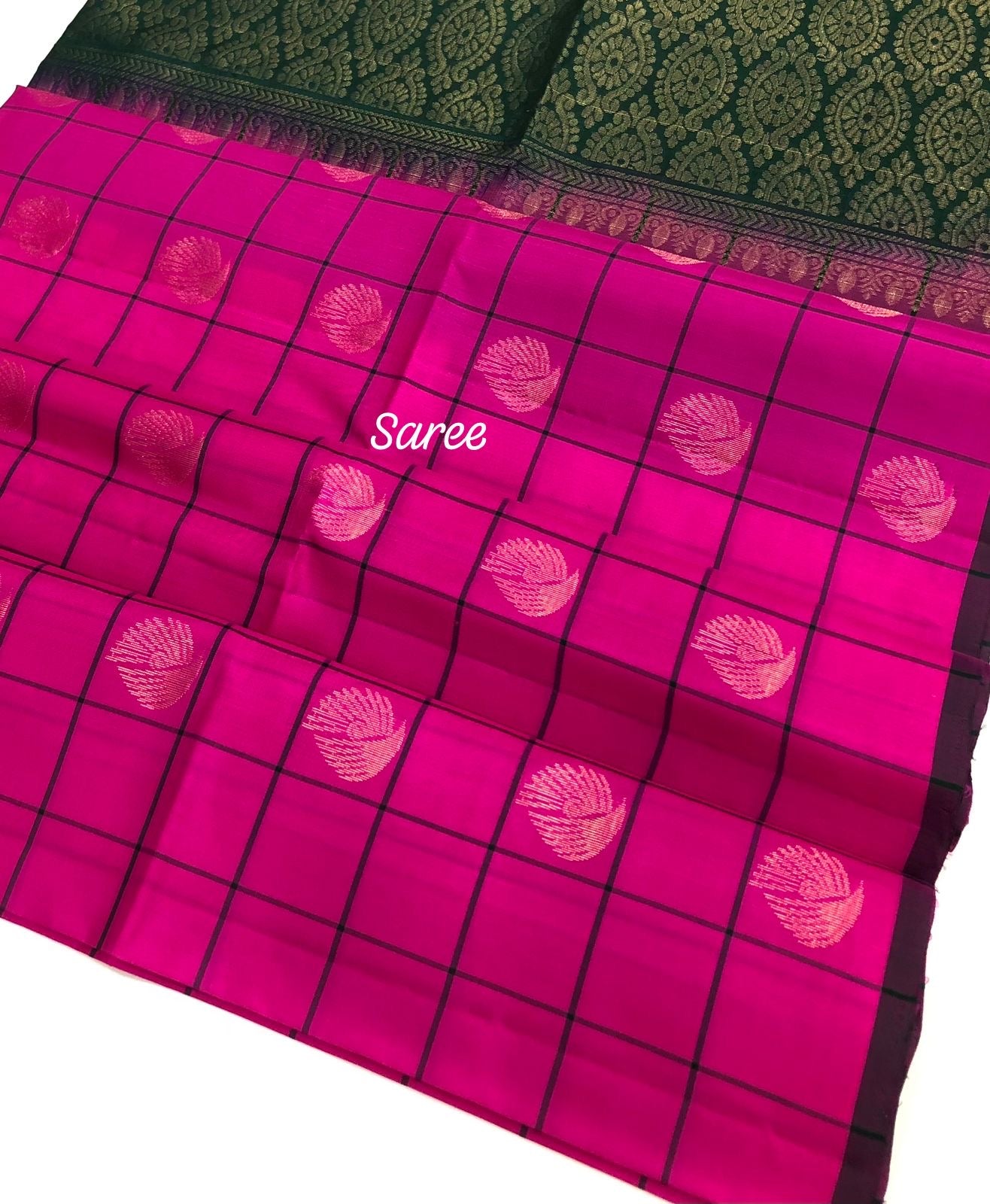 Pink with Green Combo - Pure Soft Silk Saree - VVPSS002