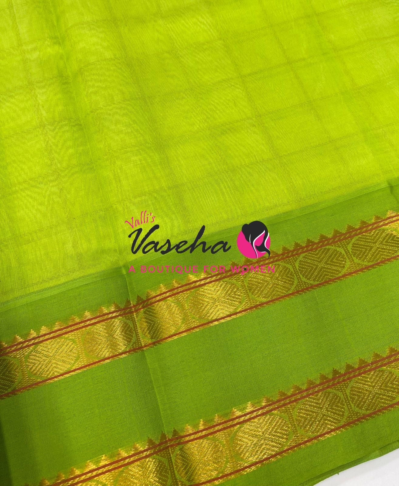 Pure Korvai Silk Cotton With Retta Petta Border - Checks pattern - Cream & Green- VVKSC013