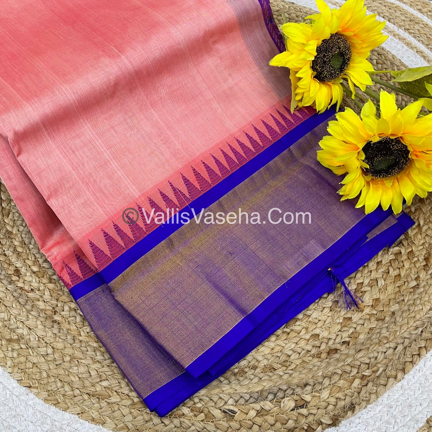 Pure Korvai Silk Cotton Saree - Temple border - VVKSC001