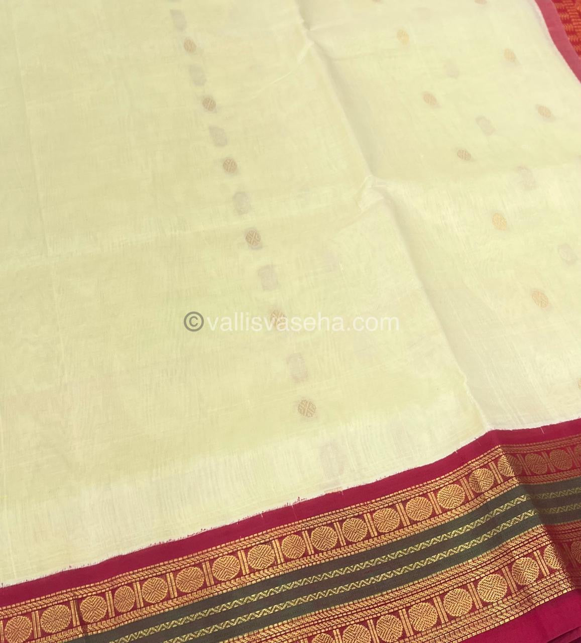 Pure Korvai Silk Cotton Saree - Cream with Reddish Merun Combo - VVKSC004