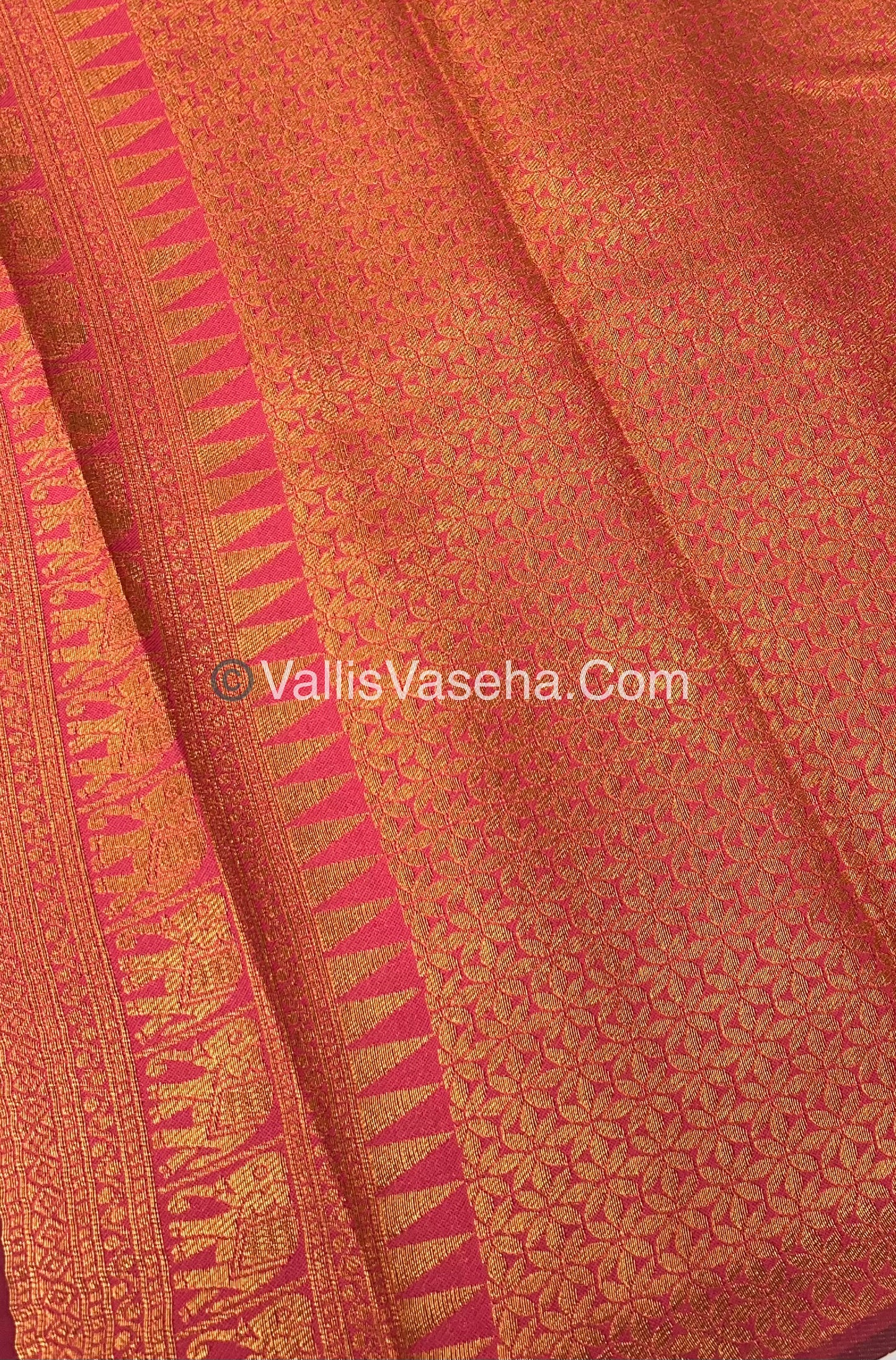 Kanchi Semi Silk - Elephant Border& design - Cream with Peachish Pink - VVSSS005