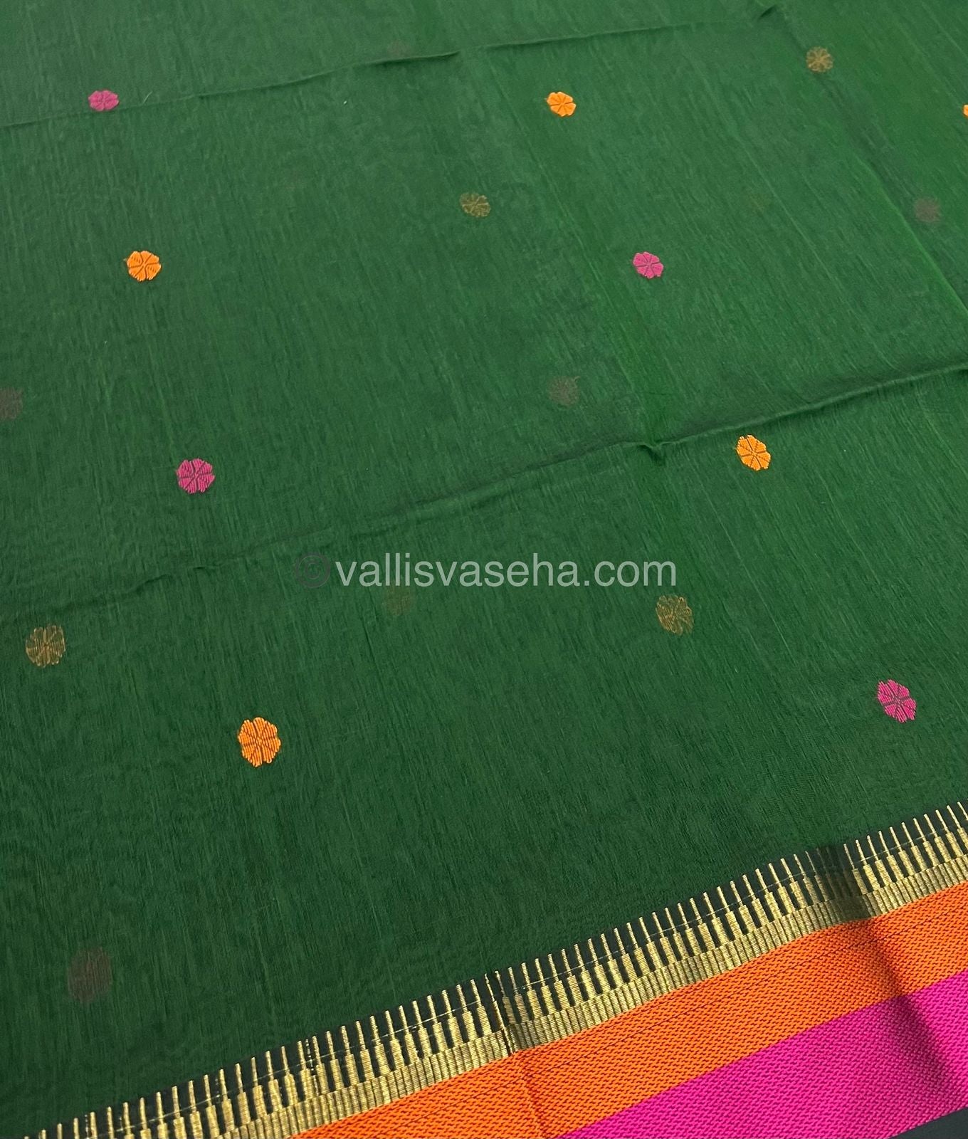 Pure Maheshwari Silk Cotton Saree - Green & Pink Color - VVMSC004