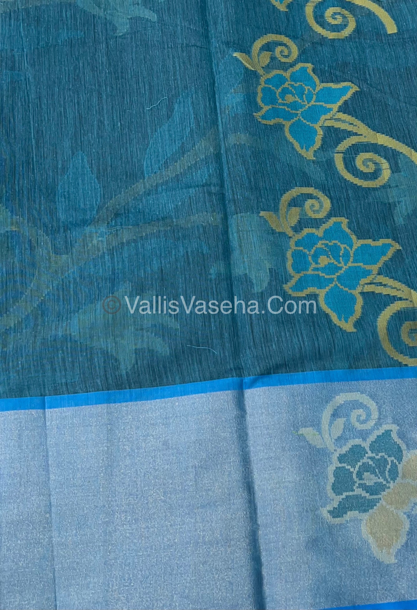 Banarasi Pochampally Weaving Semi Soft Cotton Saree - Black with Blue - VVBPS001