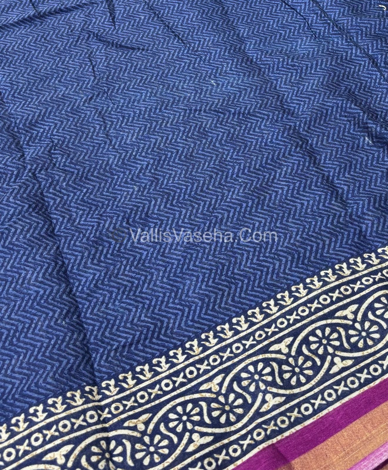 Semi Maheshwari Mixed Cotton Saree - Linen Feel - Indigo Blue & Pink - VVMSC003