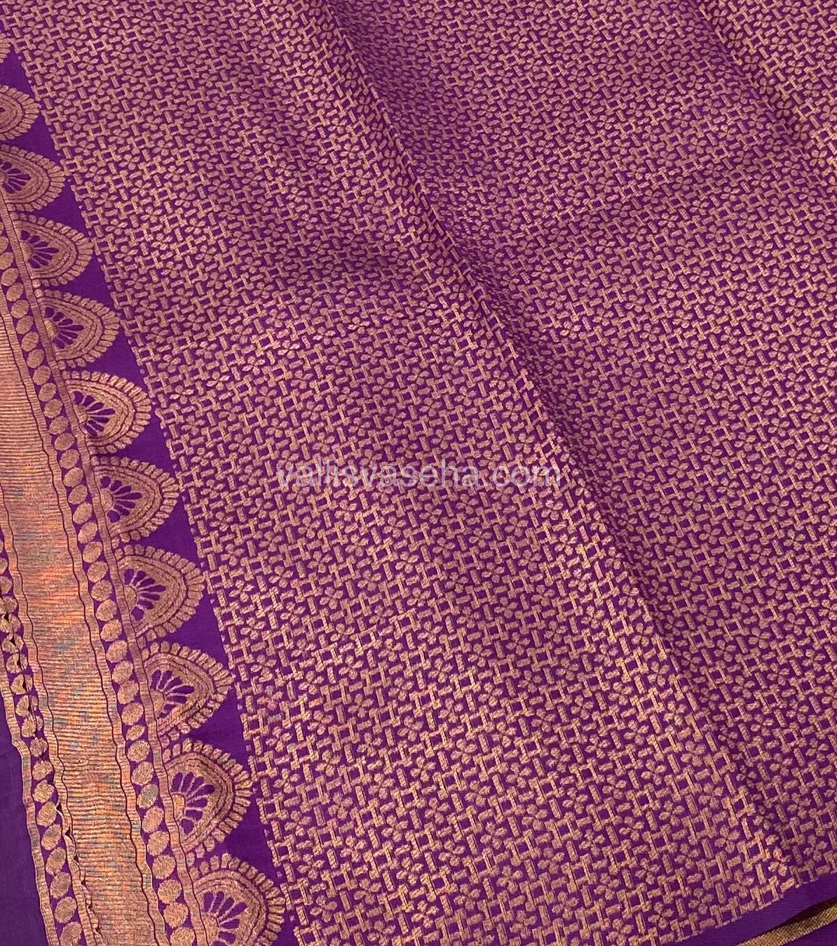 Kanchi Semi Silk - Yellow With Purple - Temple Border - VVKSS001