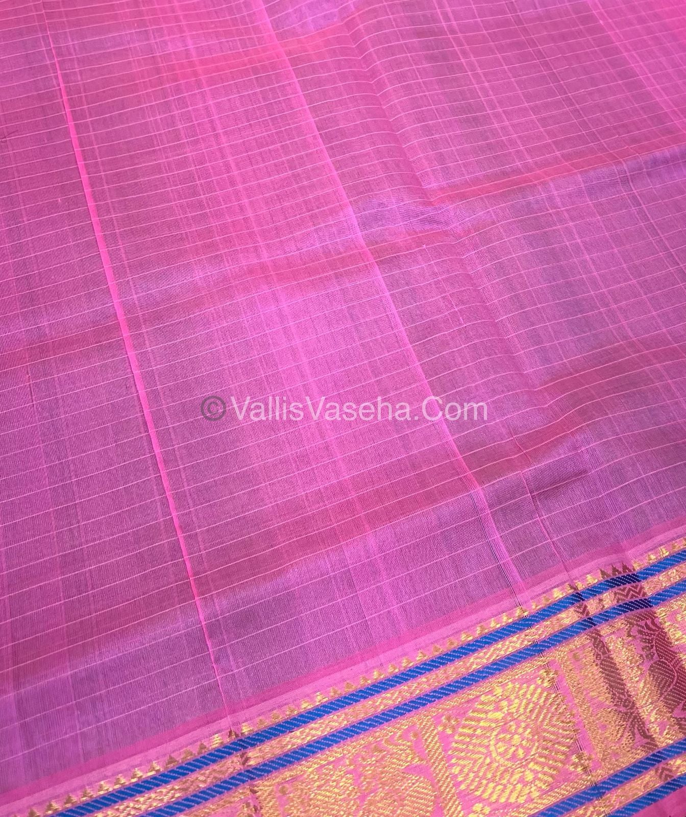 Pure Silk Cotton Saree - See Blue With Pink Shade - Lakshadeepam Design - VVPLD001